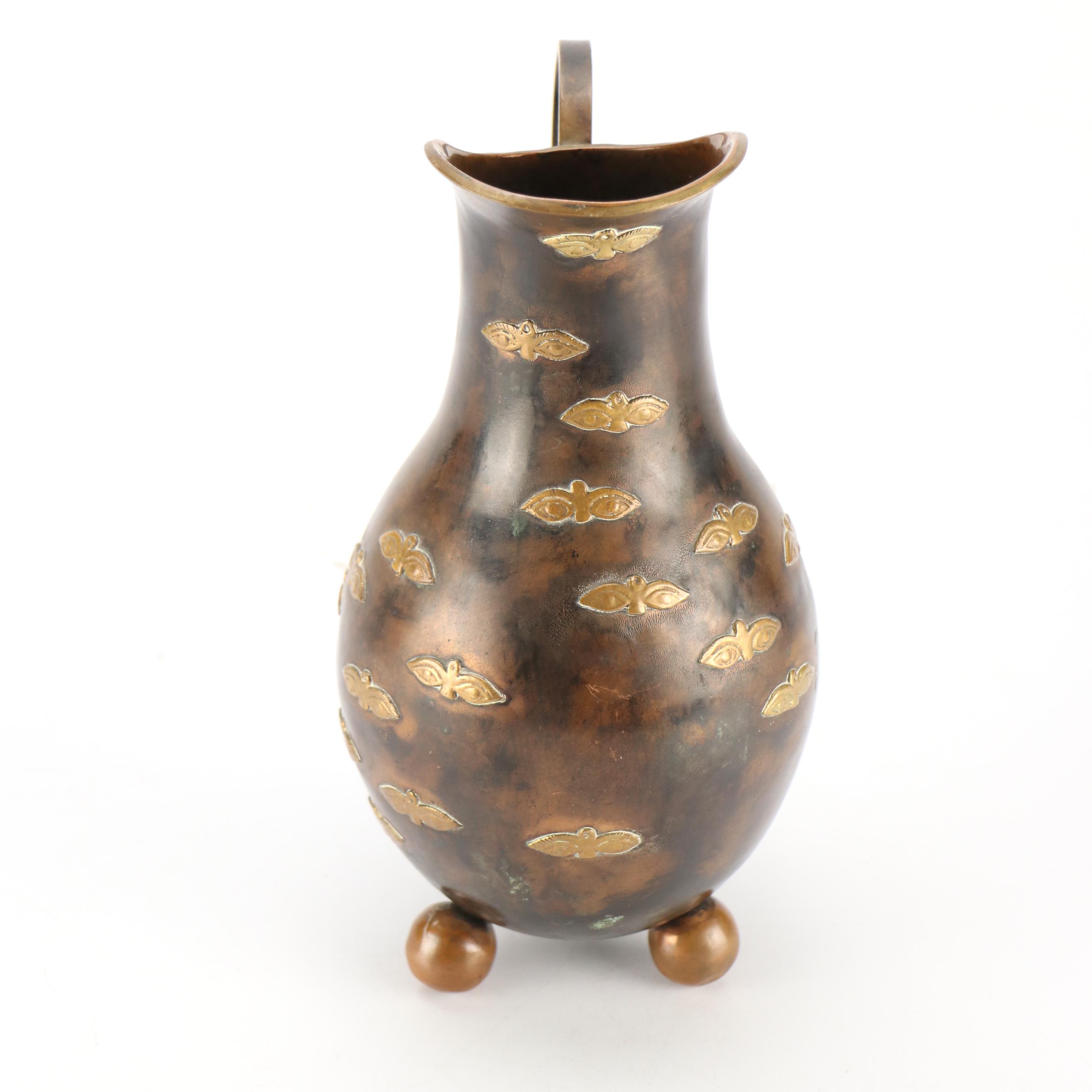 Mexican Bronze Finished Footed Pitcher