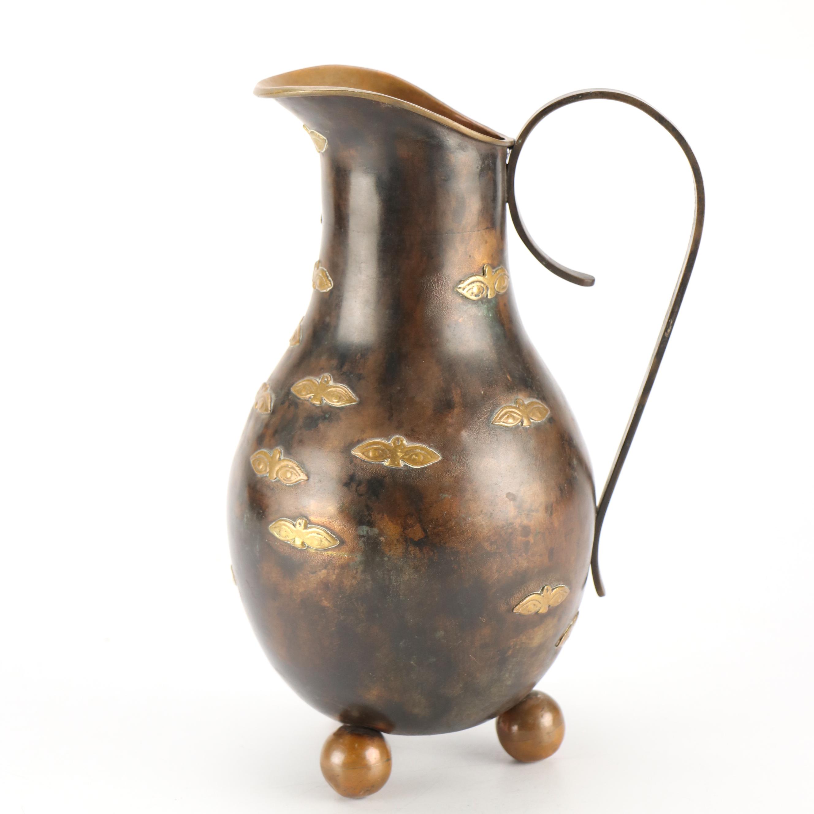 Mexican Bronze Finished Footed Pitcher