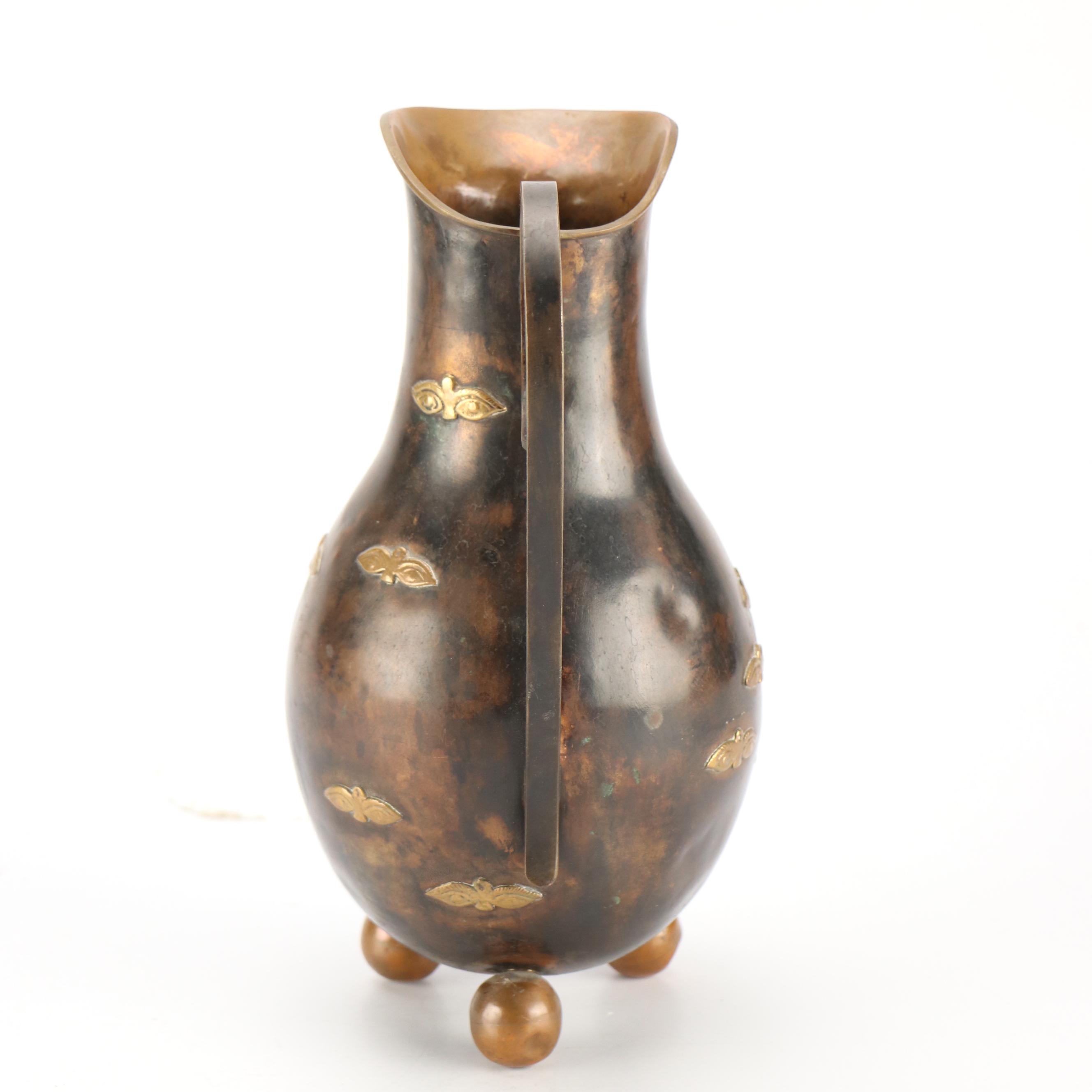 Mexican Bronze Finished Footed Pitcher