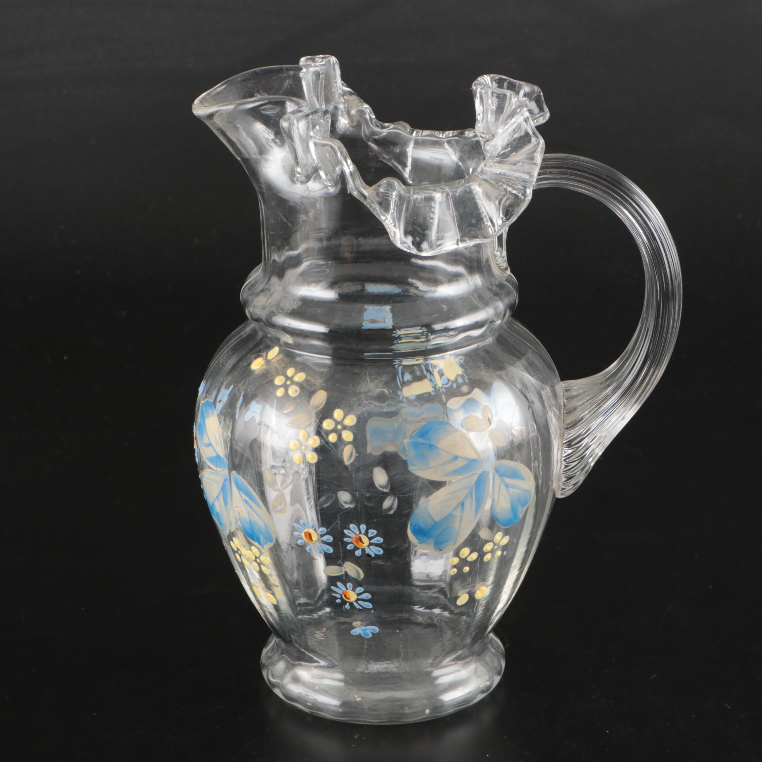 Hand-Painted and Uranium Glass Pitchers with American Potter Ceramic Vase