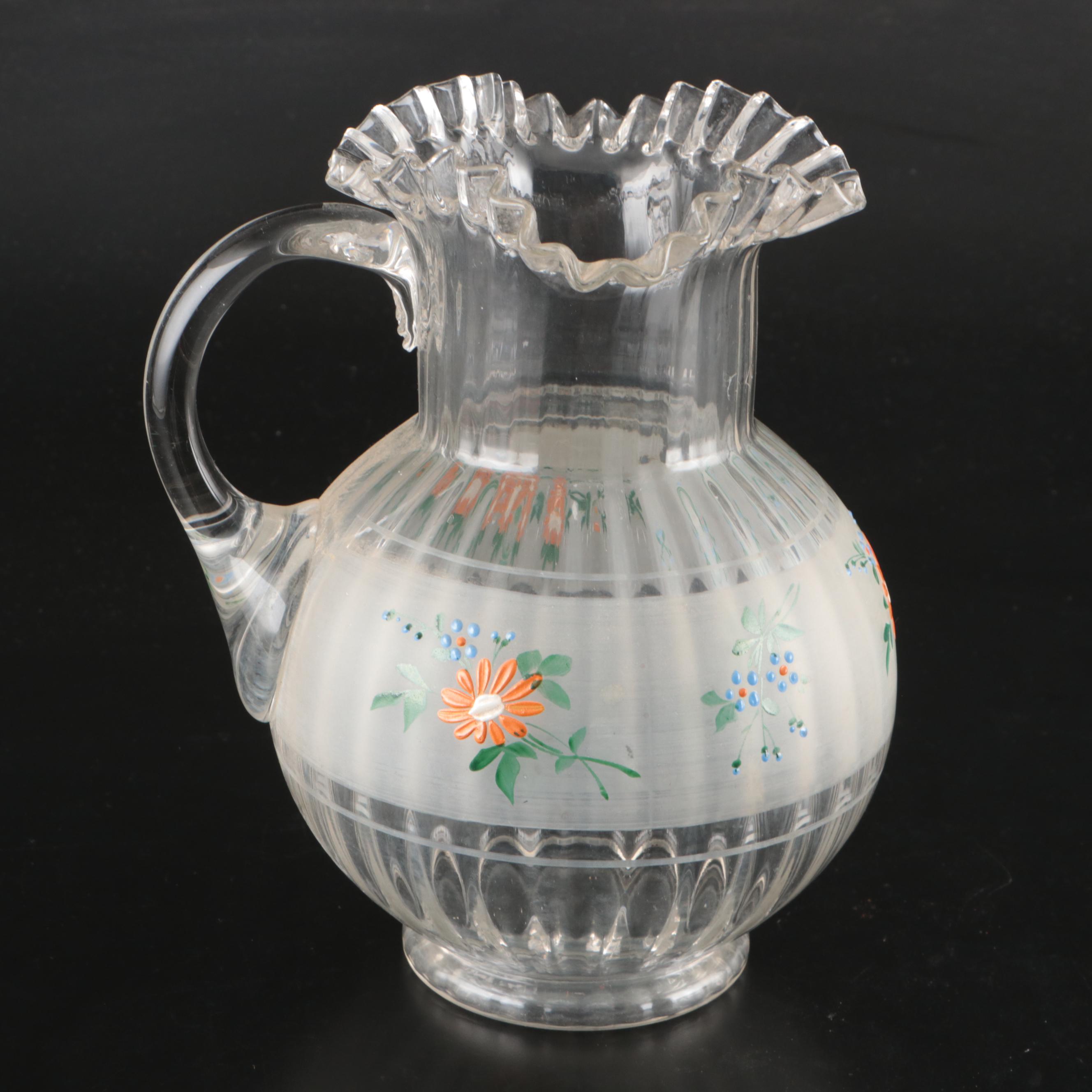 Hand-Painted and Uranium Glass Pitchers with American Potter Ceramic Vase