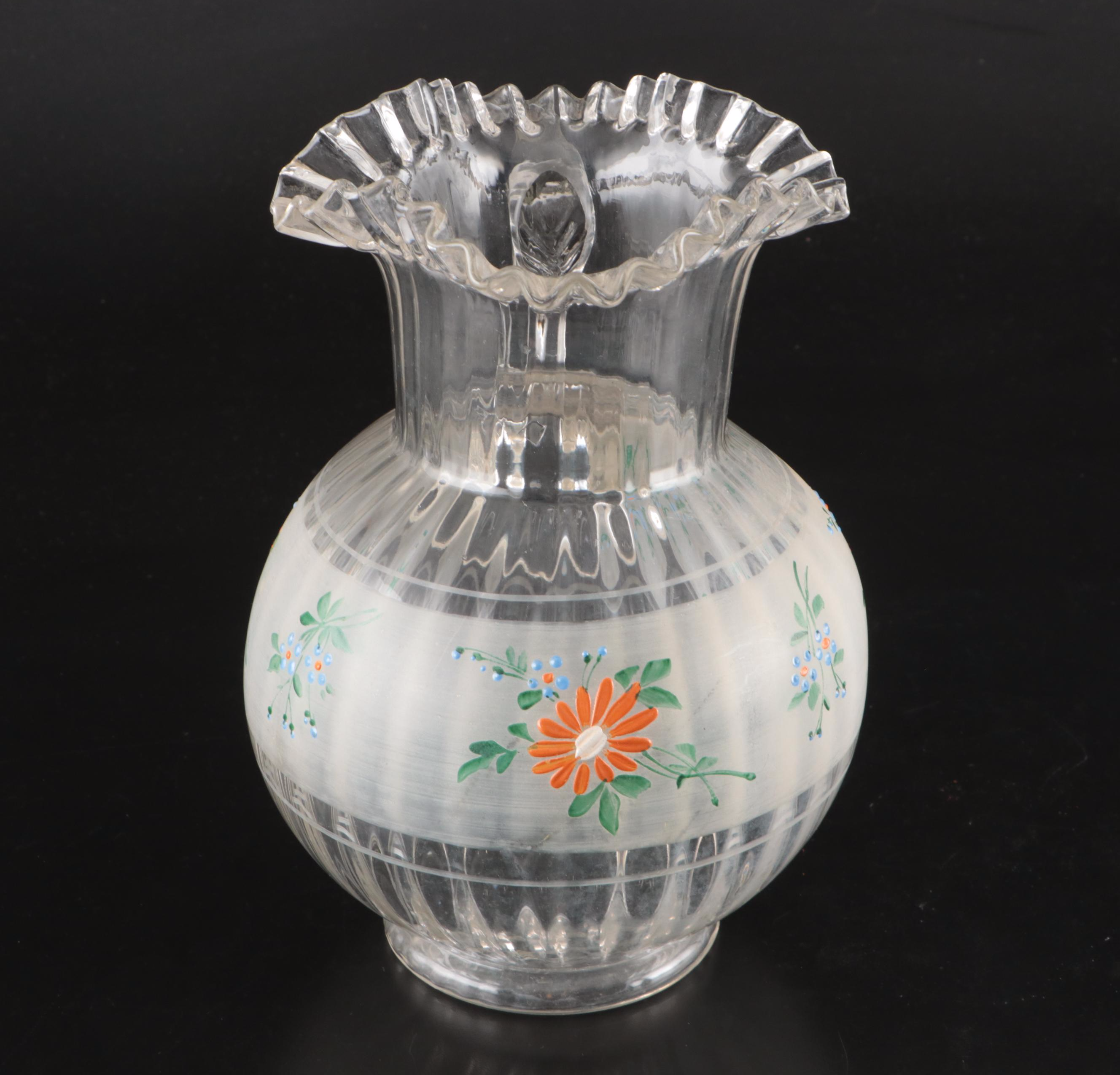 Hand-Painted and Uranium Glass Pitchers with American Potter Ceramic Vase