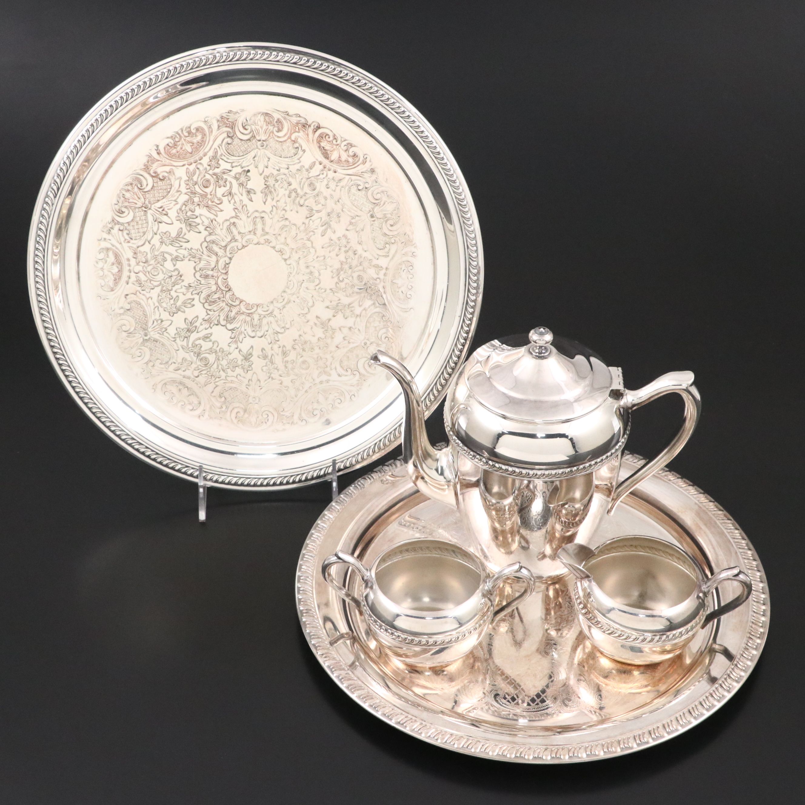 F. B. Rogers Silver Plate Coffee Set with Leonard Serving Tray