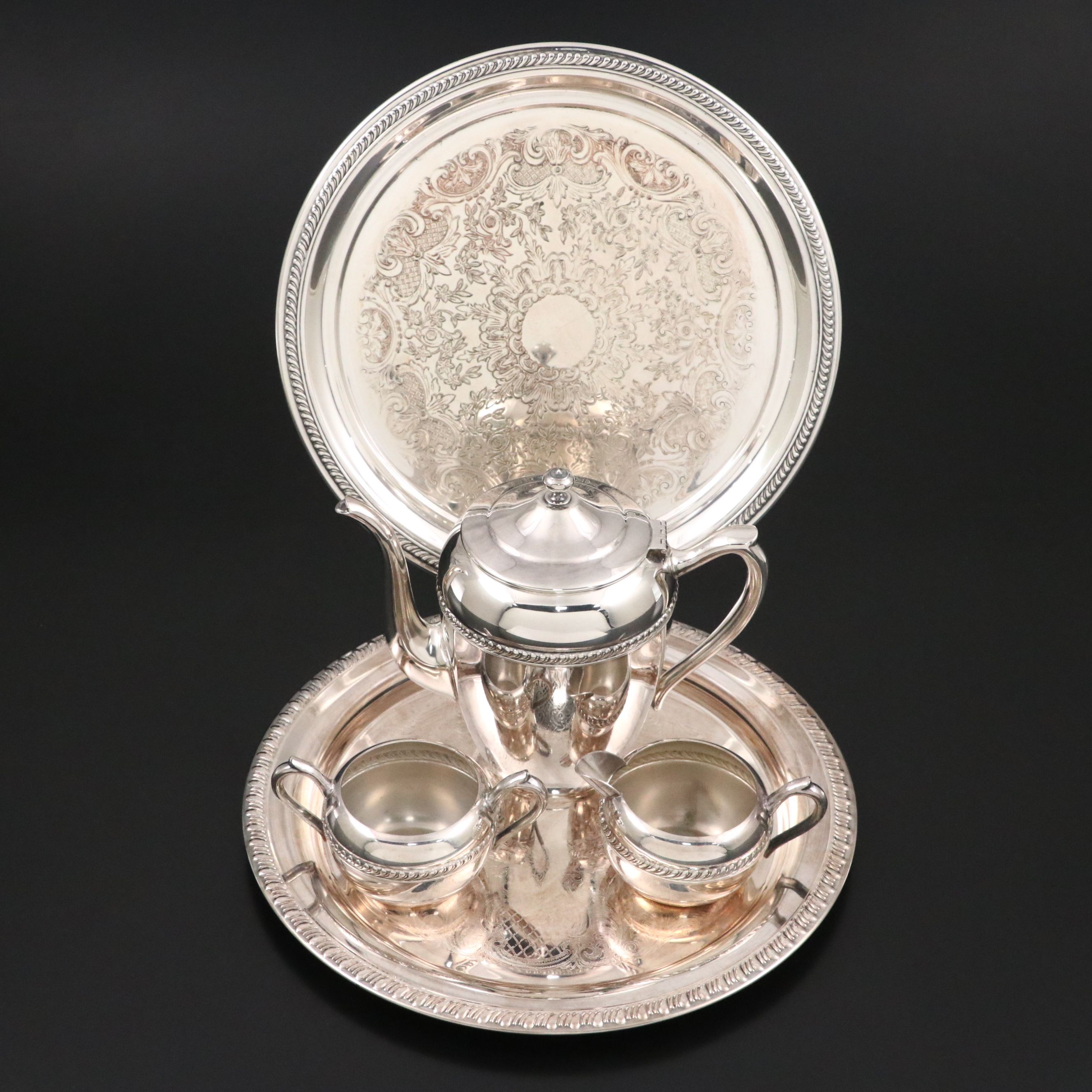 F. B. Rogers Silver Plate Coffee Set with Leonard Serving Tray