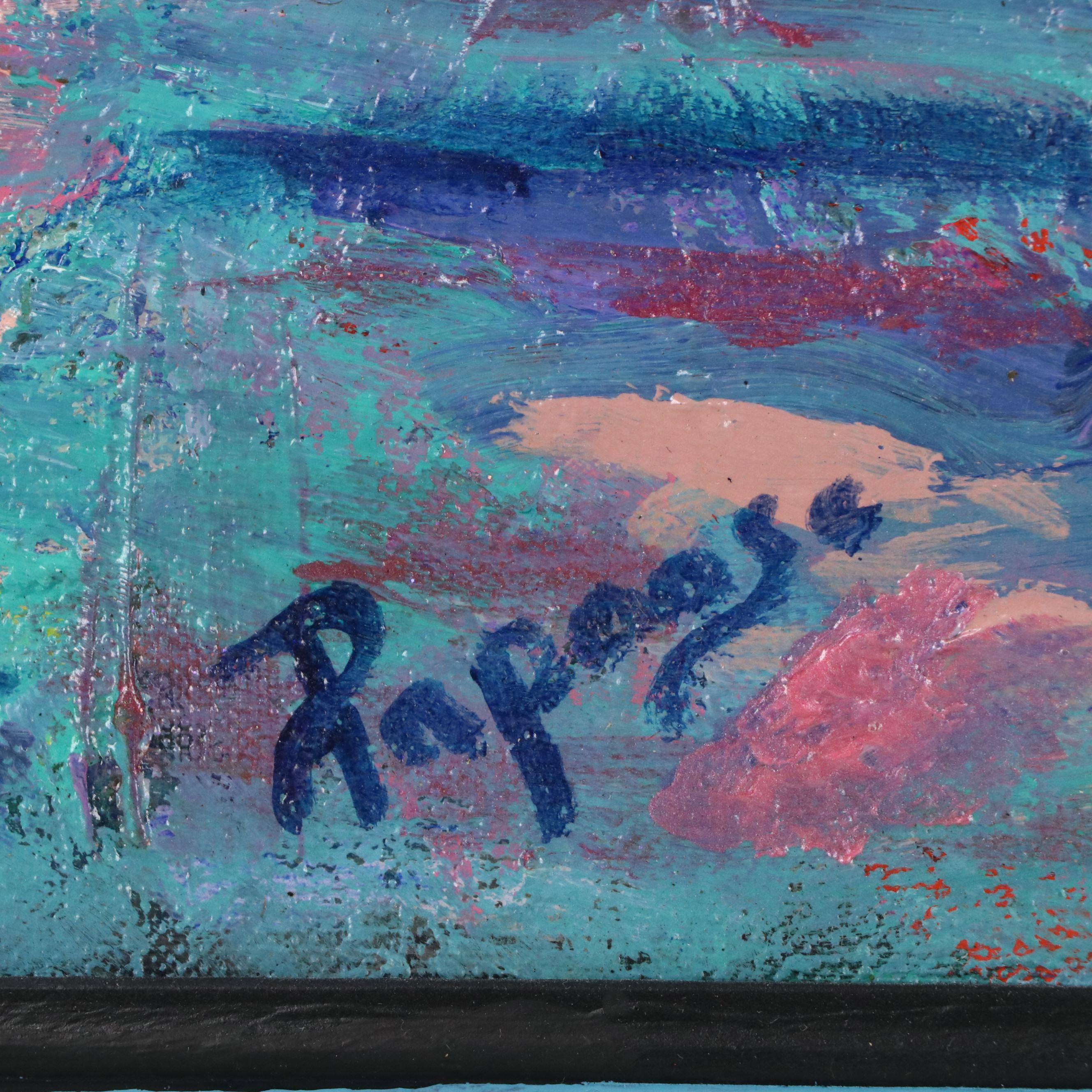 Modernist Style Landscape Acrylic Painting "Sailboat by the Water," 2008