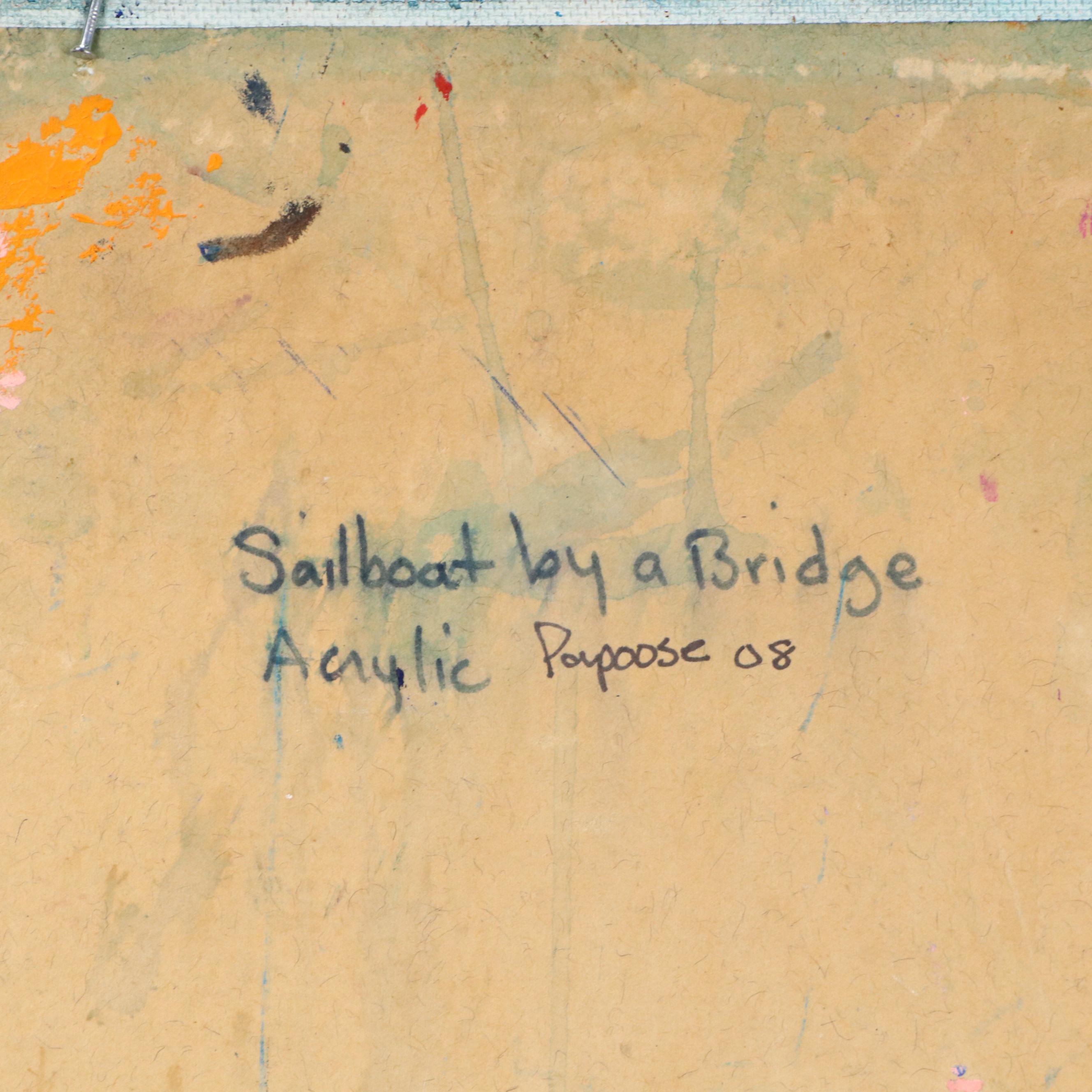 Modernist Style Landscape Acrylic Painting "Sailboat by the Water," 2008