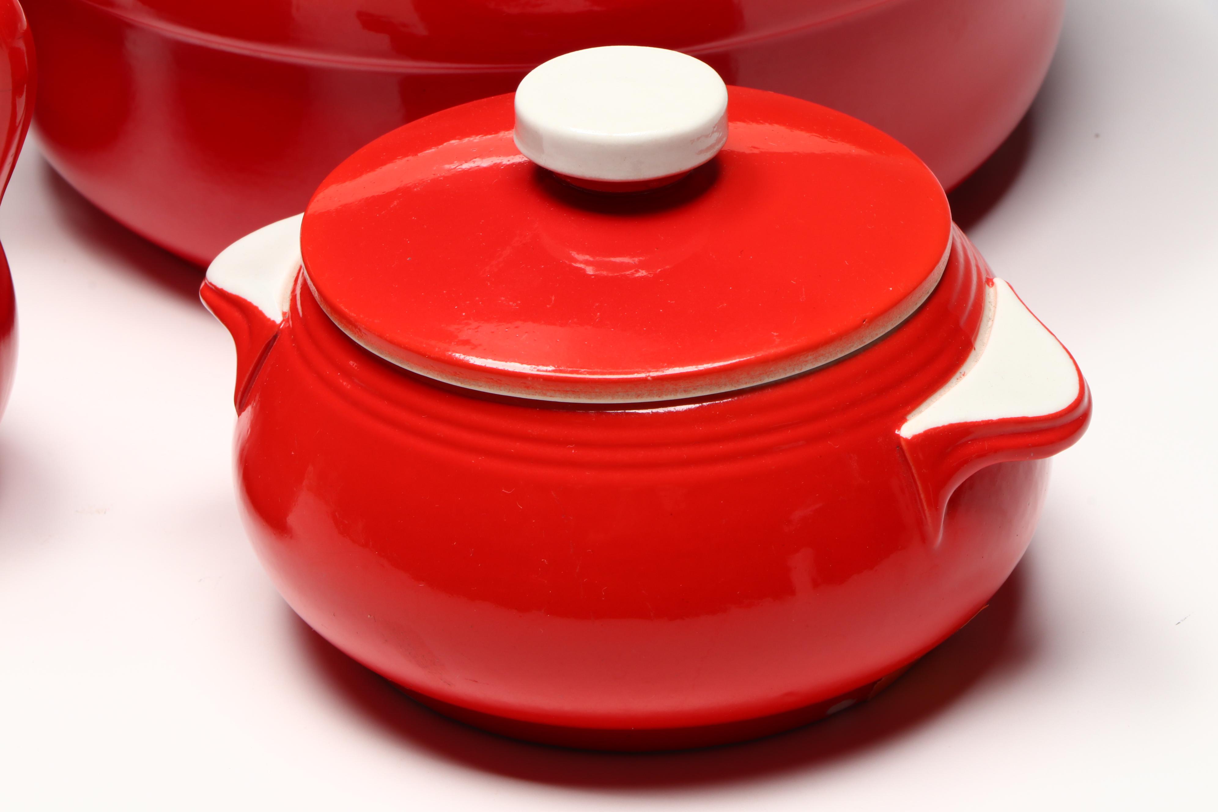 Hall "Chinese Red" Covered Casserole Dishes, Shakers and Octagonal Cups
