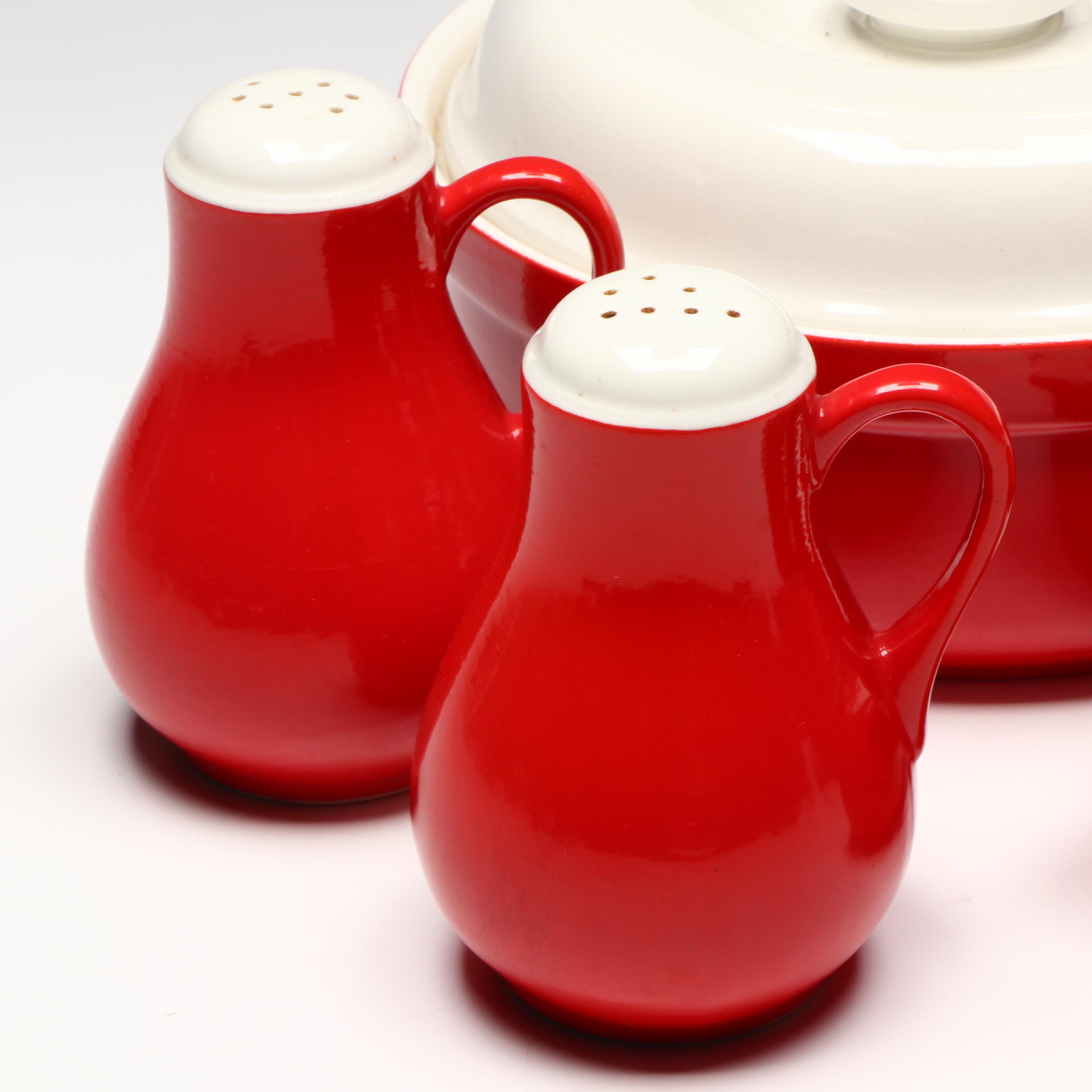 Hall "Chinese Red" Covered Casserole Dishes, Shakers and Octagonal Cups
