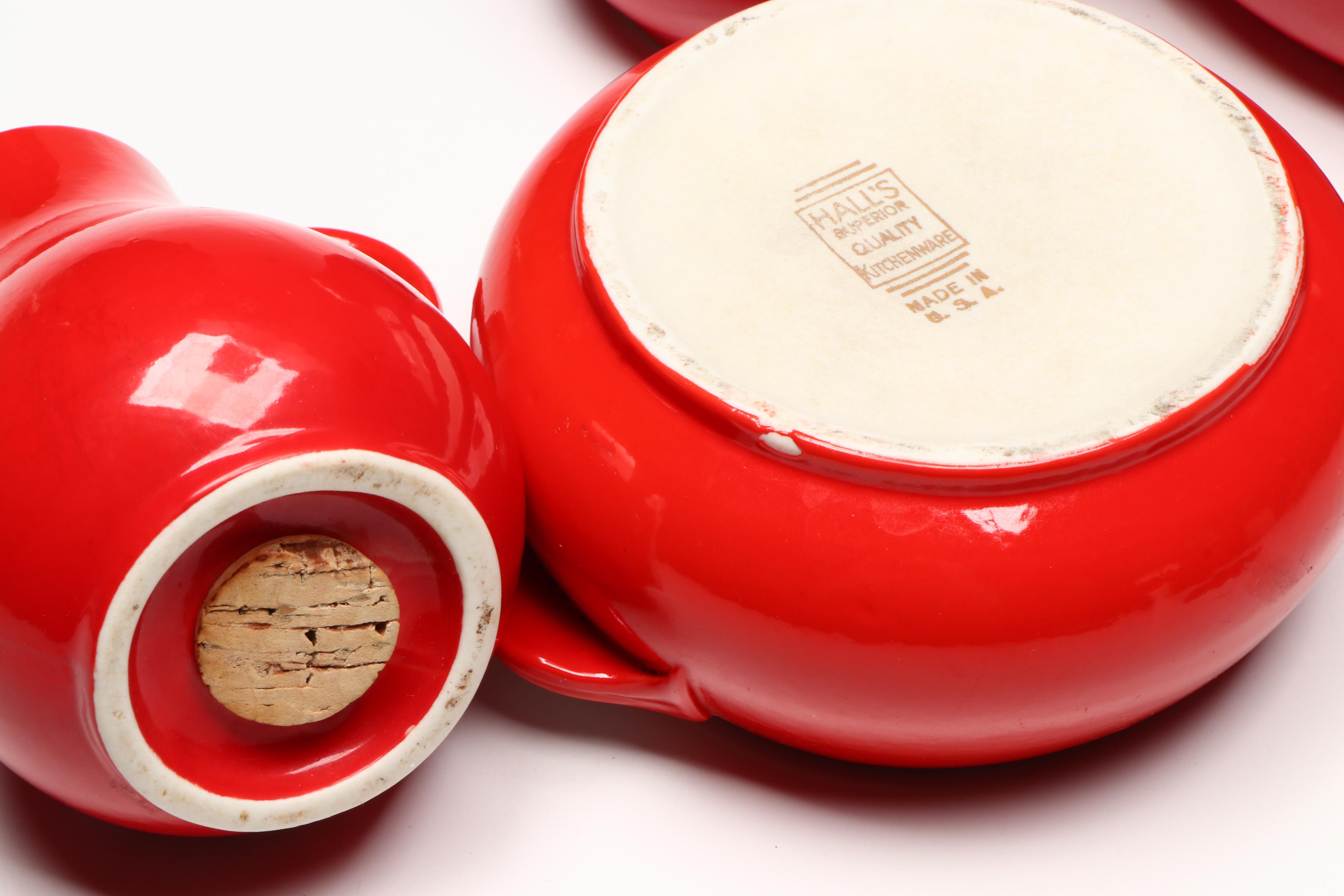 Hall "Chinese Red" Covered Casserole Dishes, Shakers and Octagonal Cups