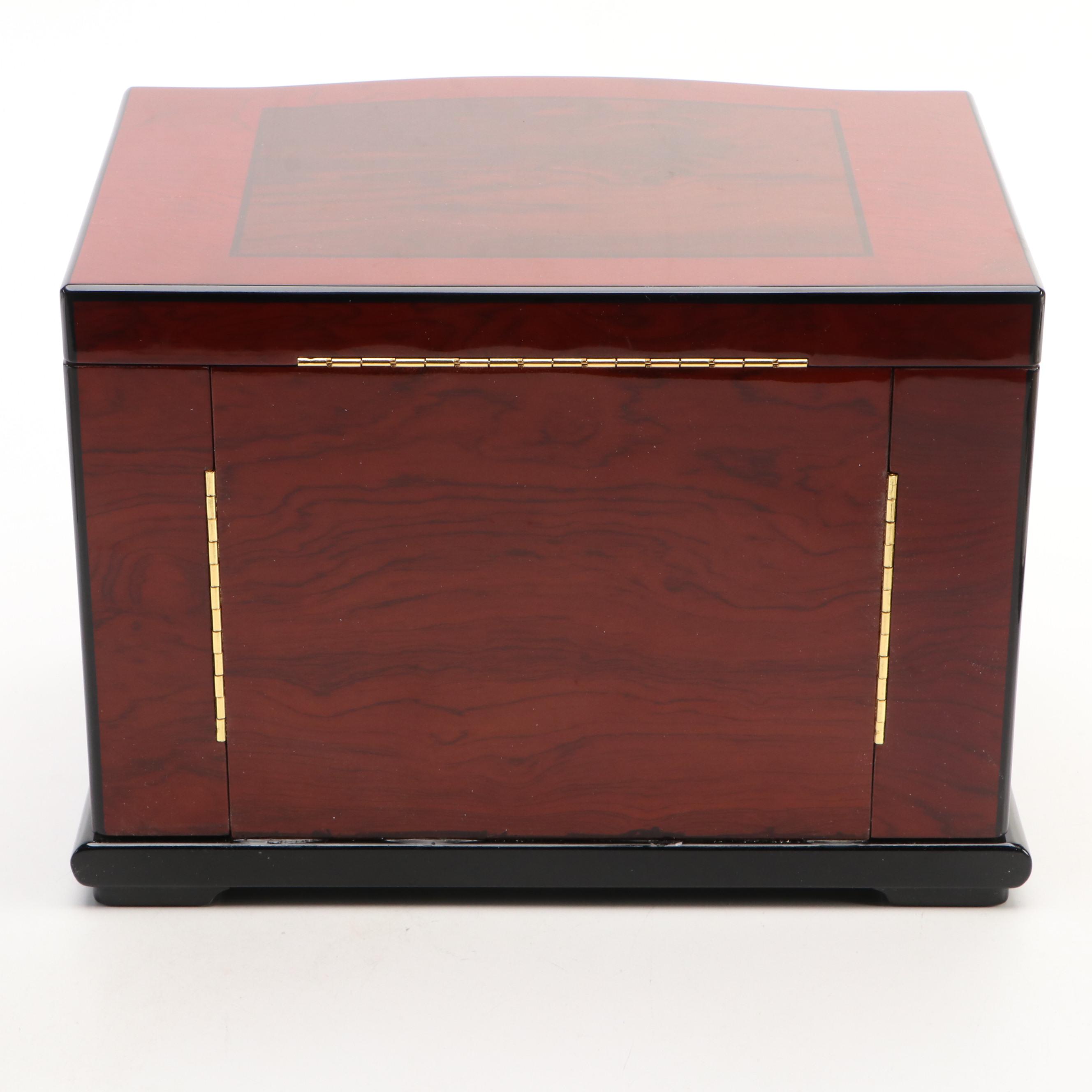 Jere High Gloss Walnut Finish and Burl Laminate Jewelry Chest