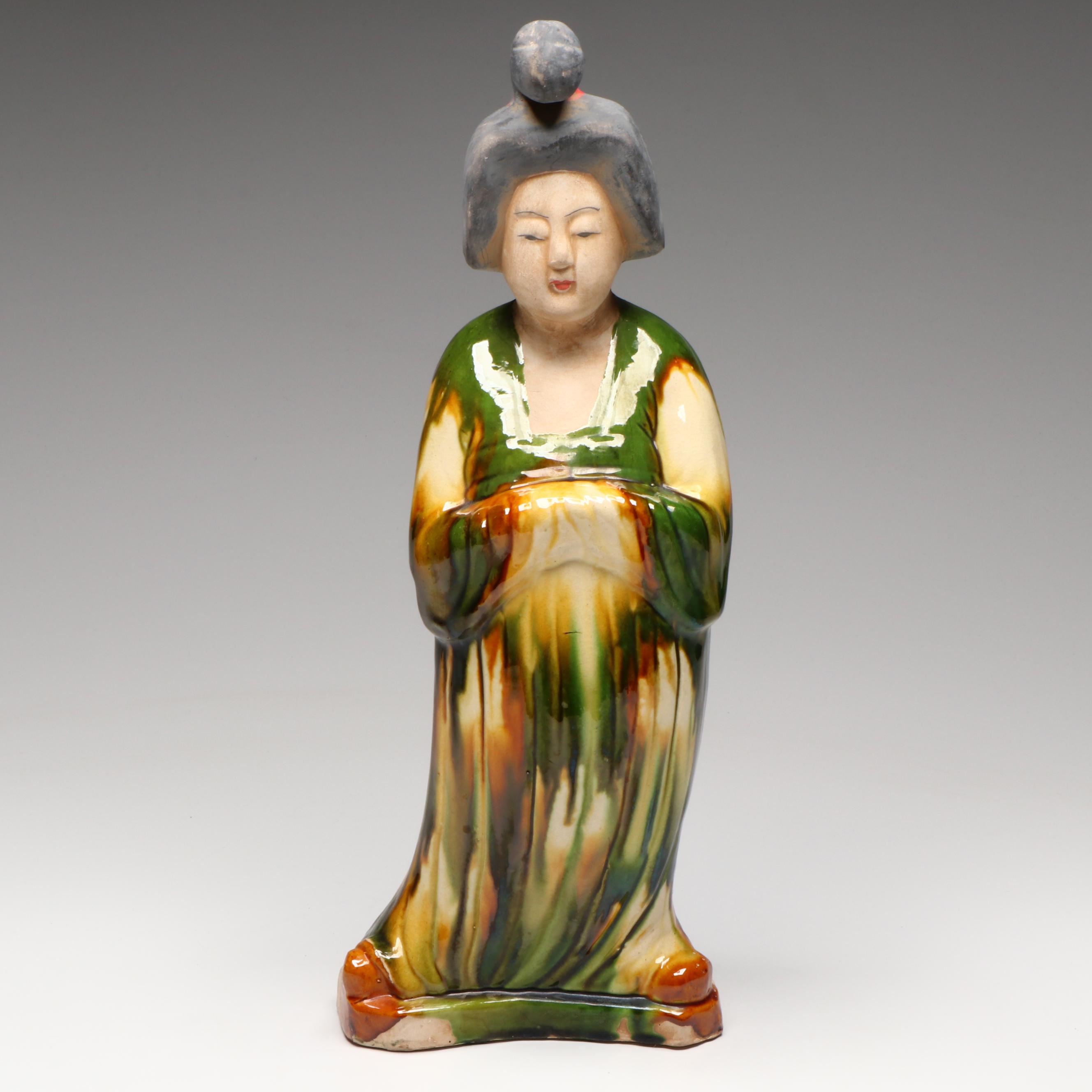 Chinese Sancai Glazed Ceramic Woman with Presentation Box