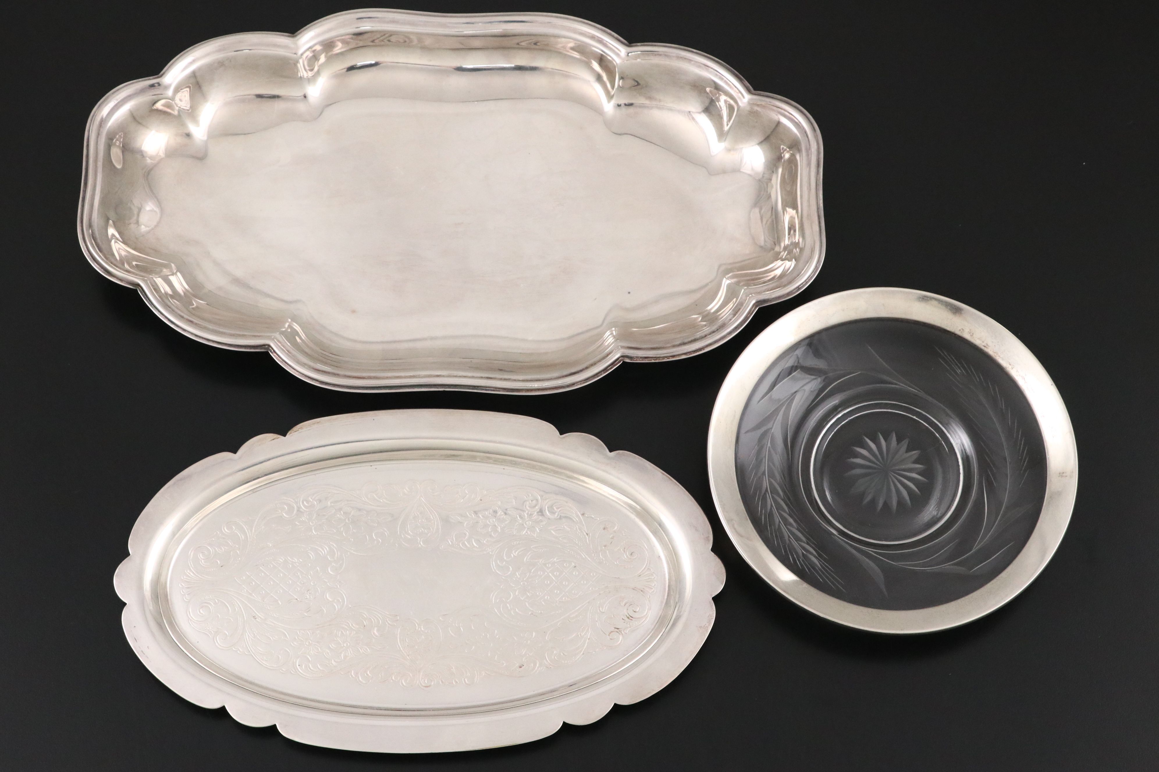 Heisey "Empress" Glass Sterling Overlay Compote with Other Serving Pieces