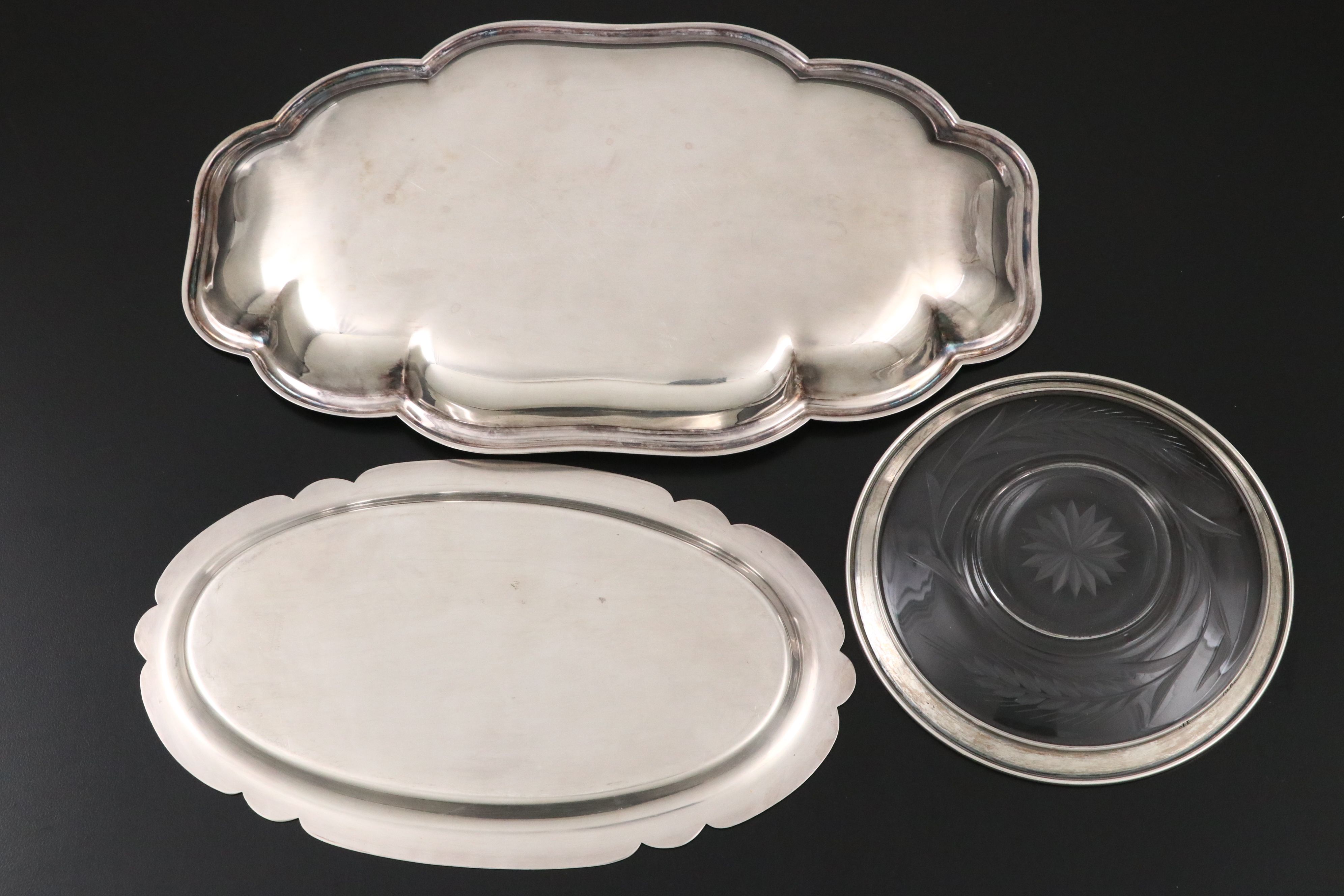 Heisey "Empress" Glass Sterling Overlay Compote with Other Serving Pieces