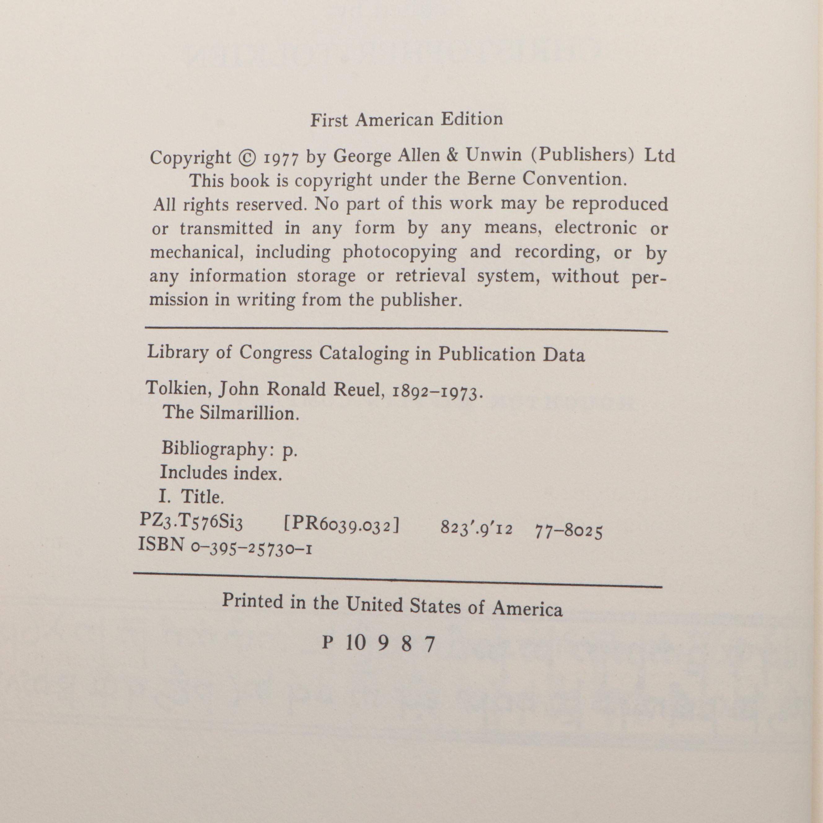 First American Edition "The Silmarillion" by J. R. R. Tolkien with Map, 1977
