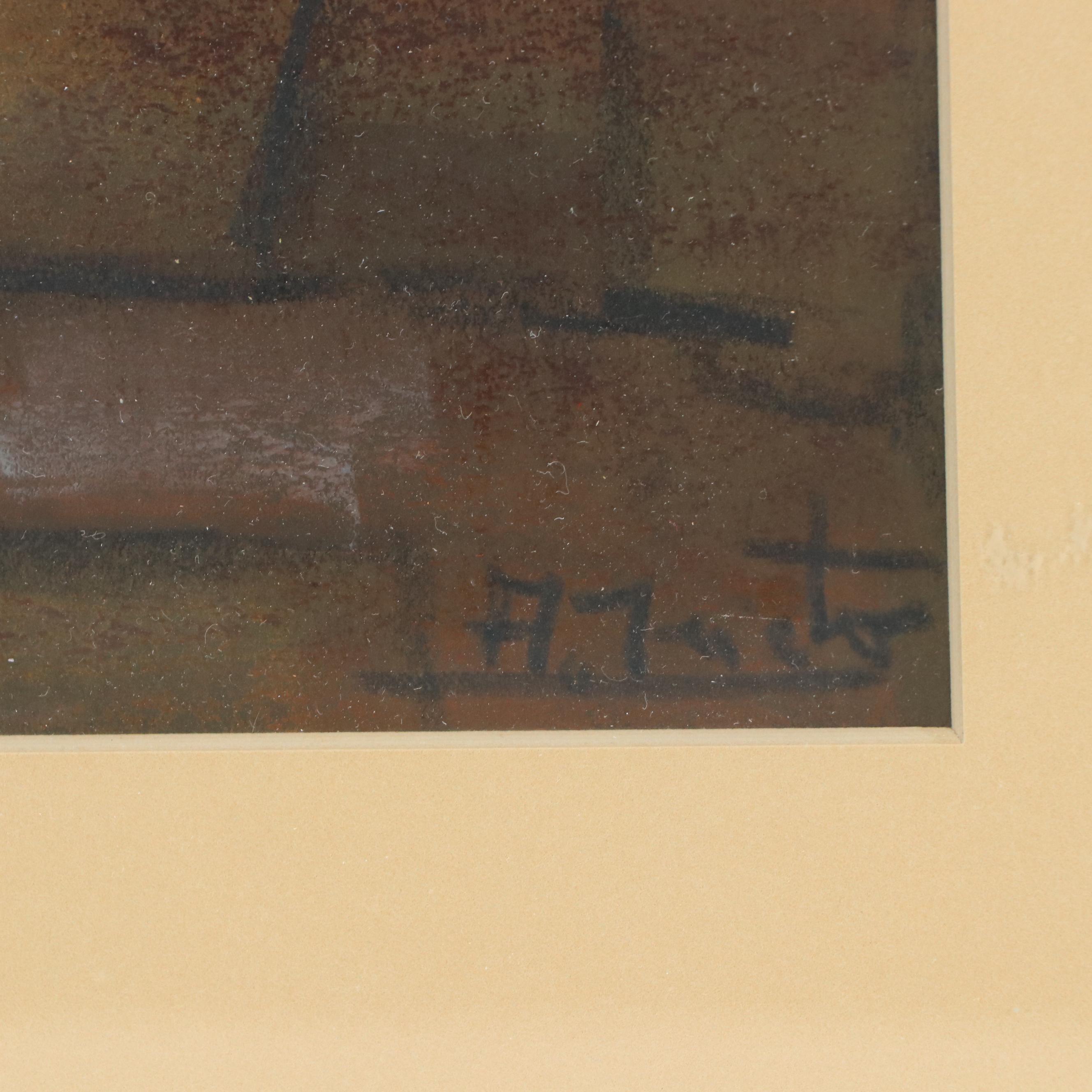 Arturo Nieto Oil Pastel Drawing of Mother and Child