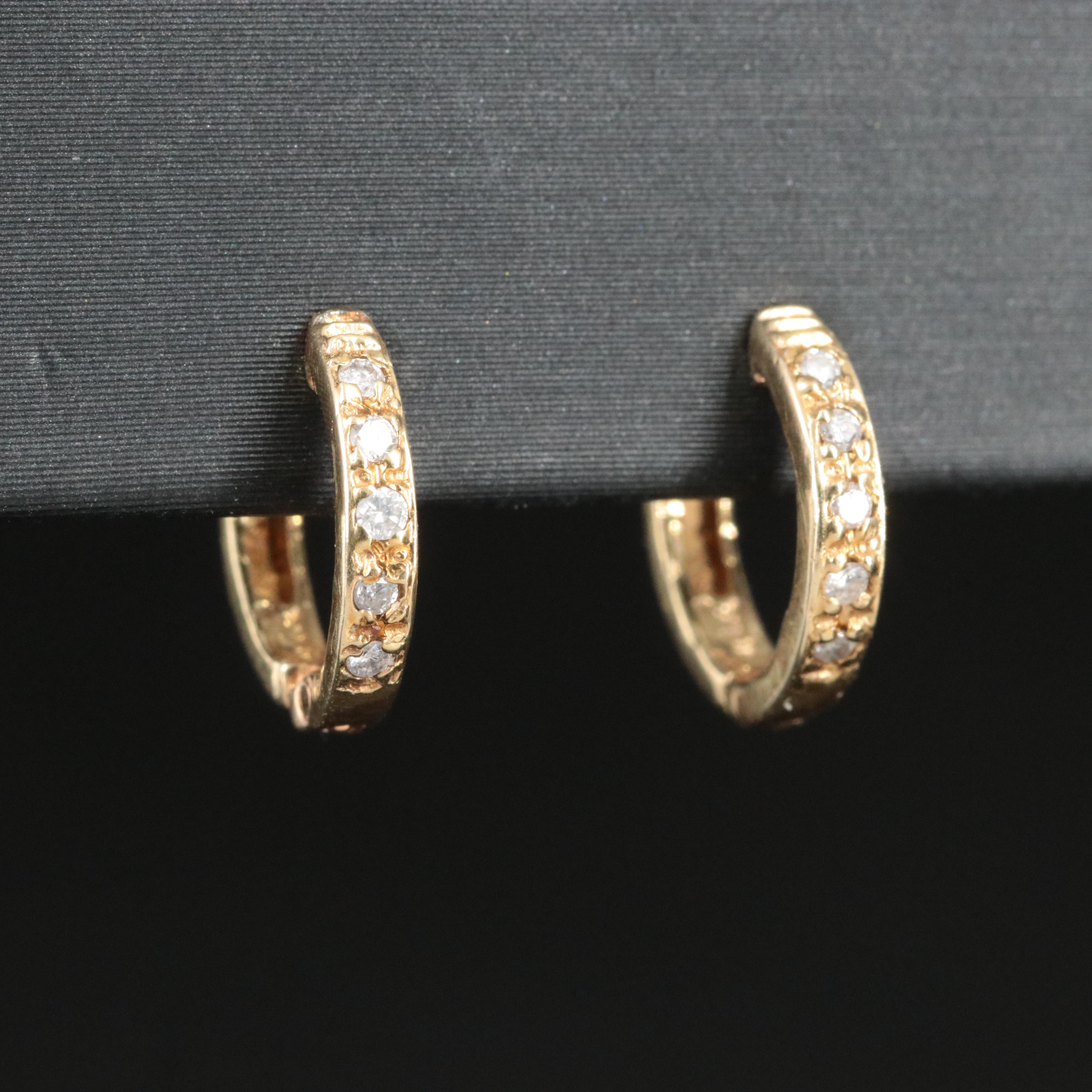 14K 0.10 CTW Diamond Huggie Hoop Earrings