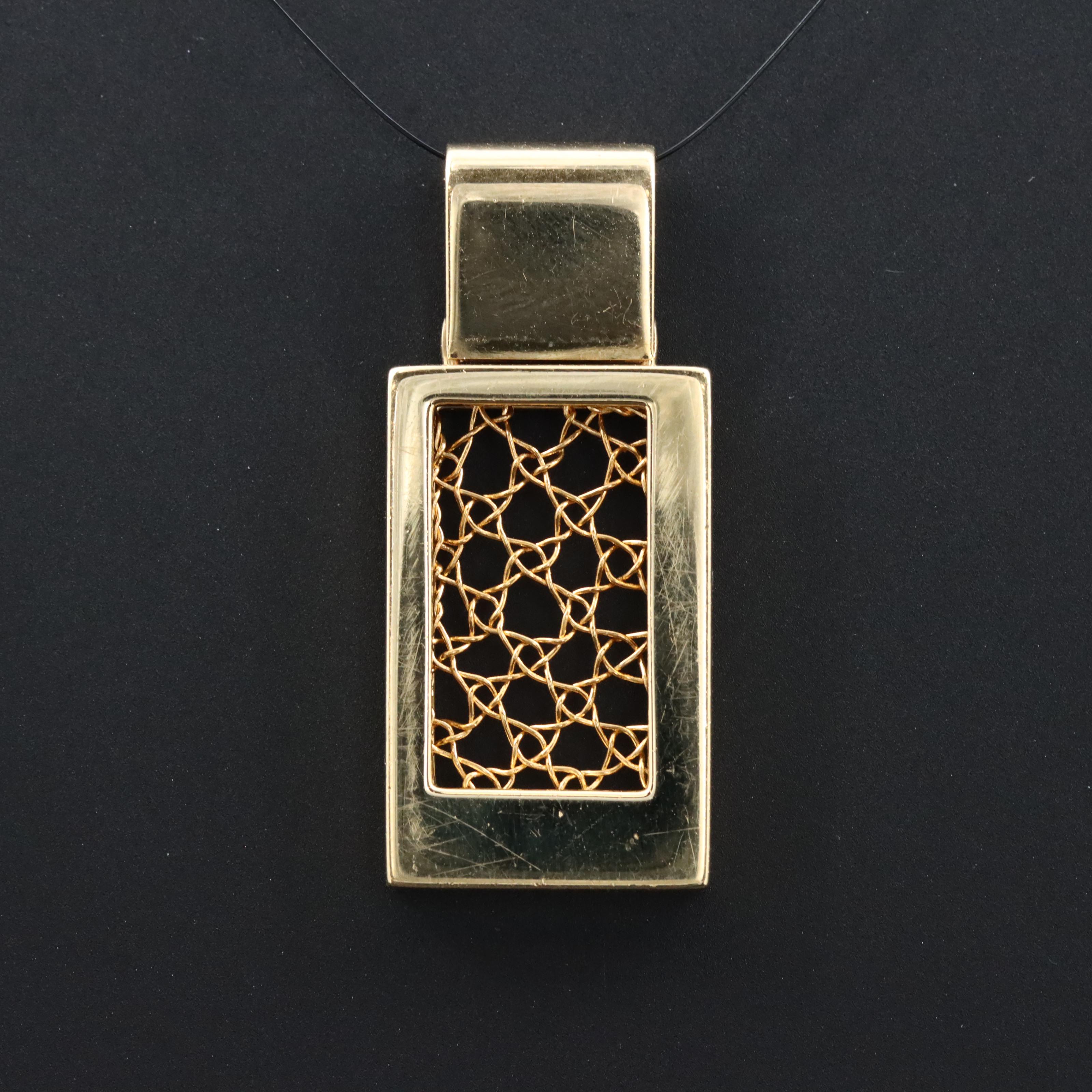 18K Rectangular Pendant with 22K Wirework Accent