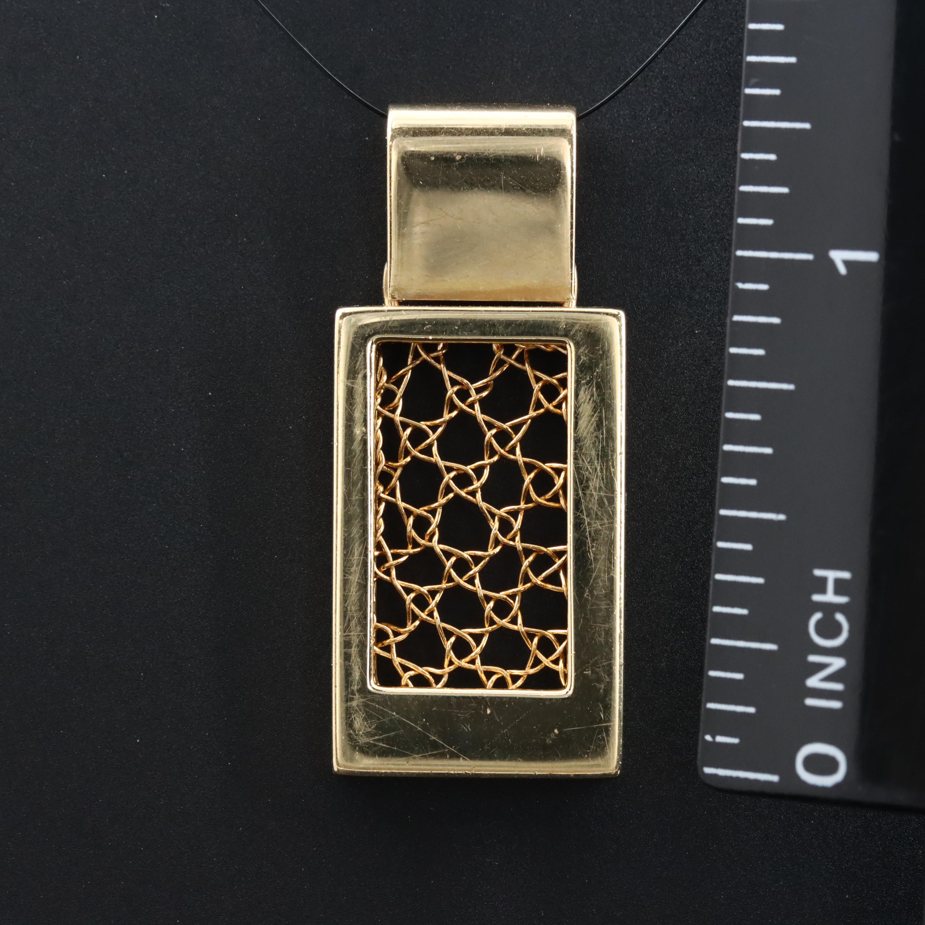 18K Rectangular Pendant with 22K Wirework Accent