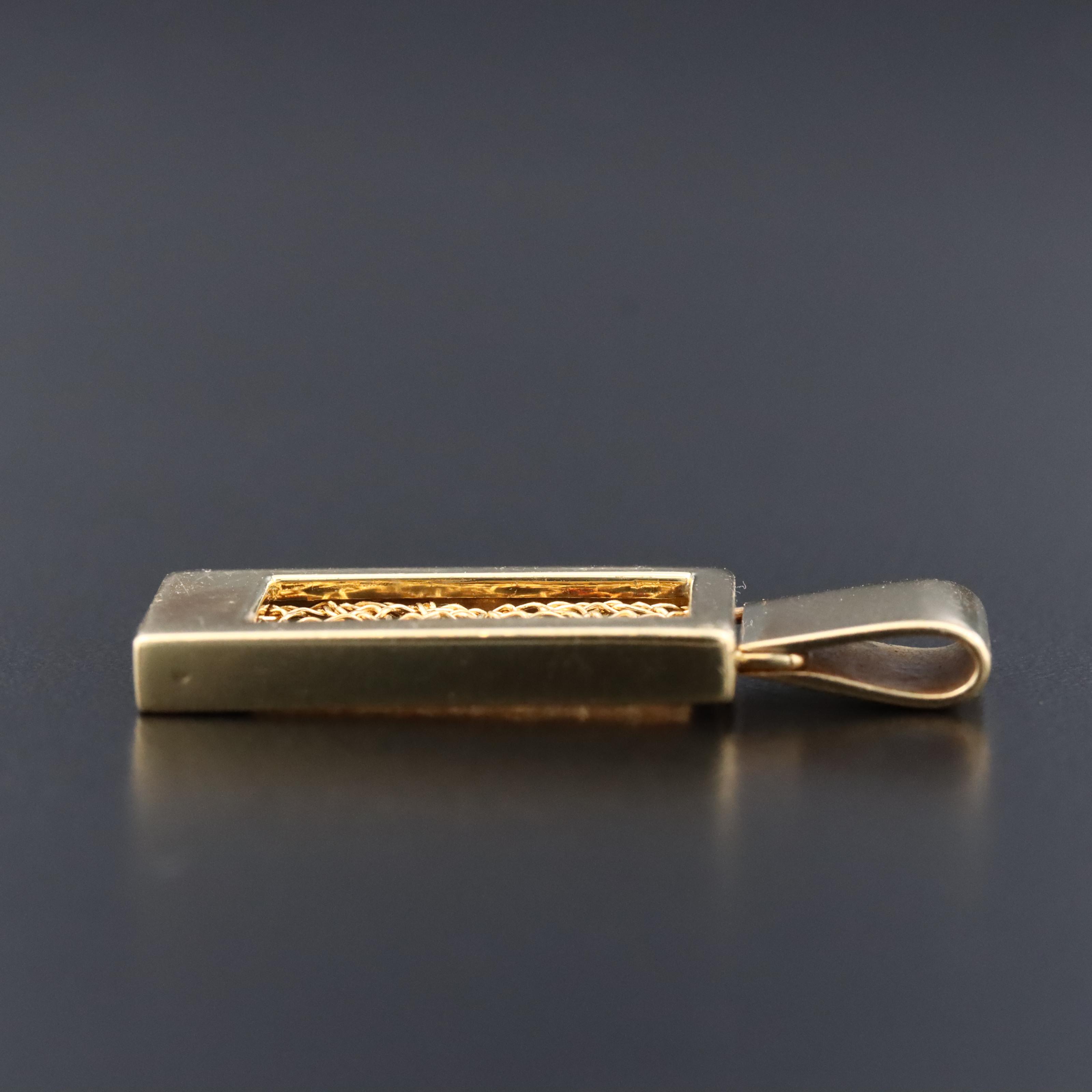18K Rectangular Pendant with 22K Wirework Accent