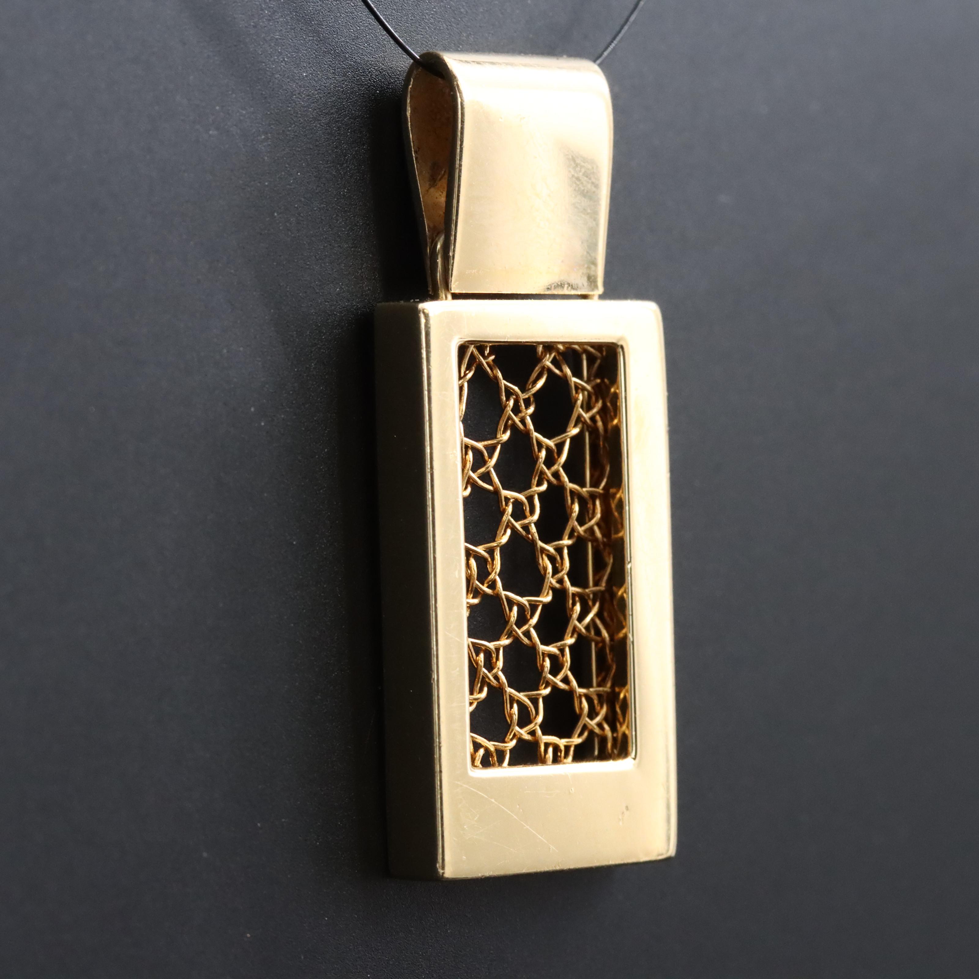18K Rectangular Pendant with 22K Wirework Accent