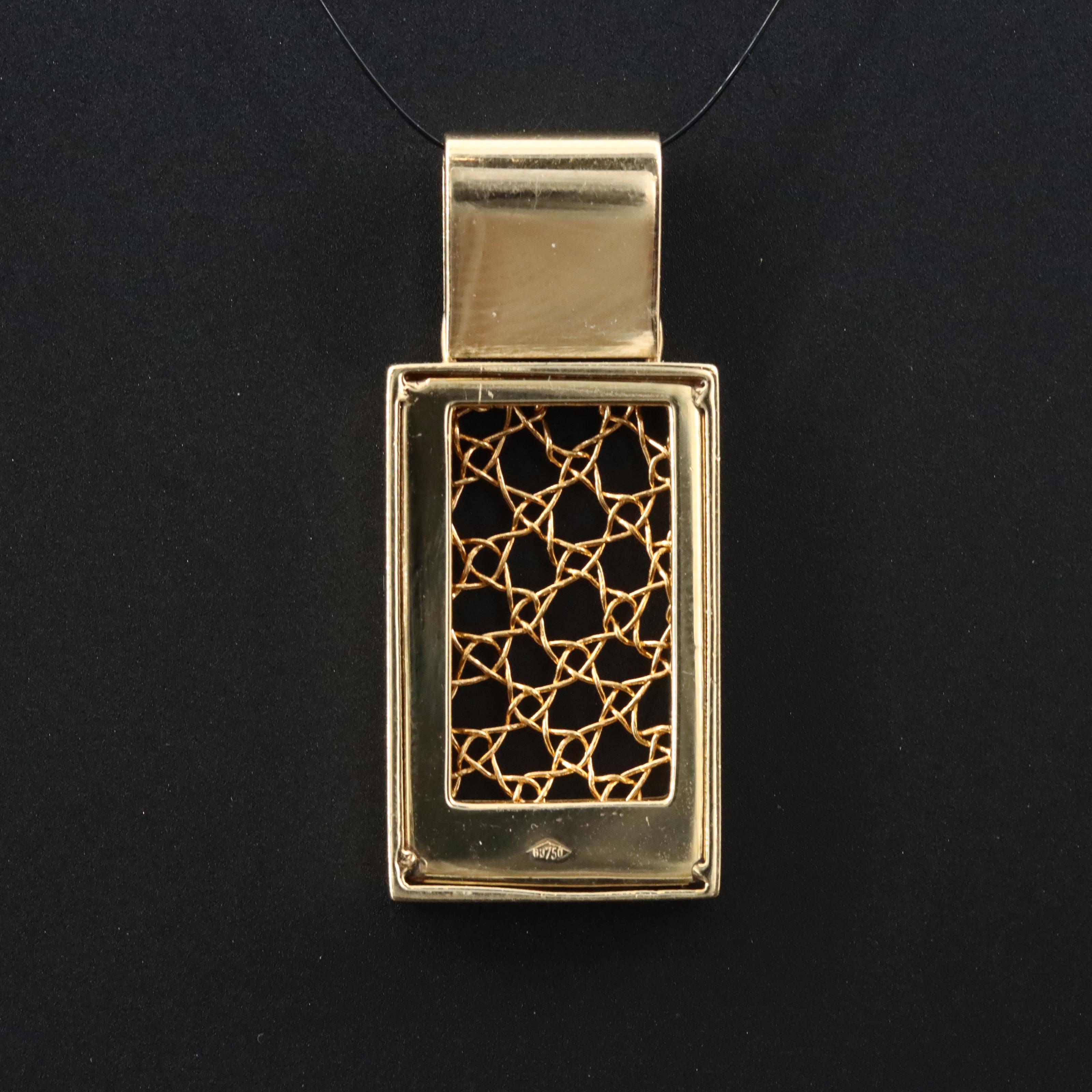 18K Rectangular Pendant with 22K Wirework Accent