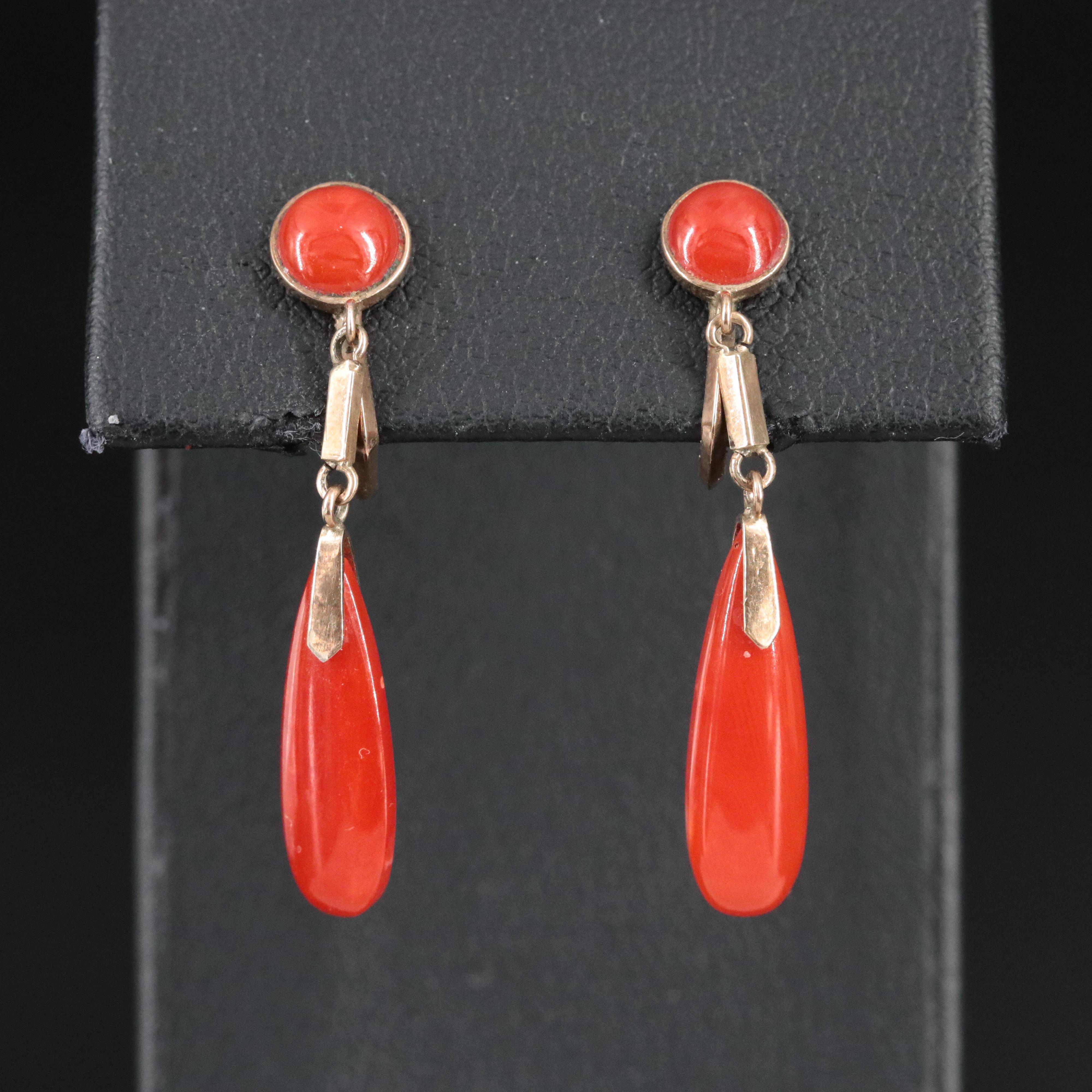Antique 10K Coral Torpedo Earrings