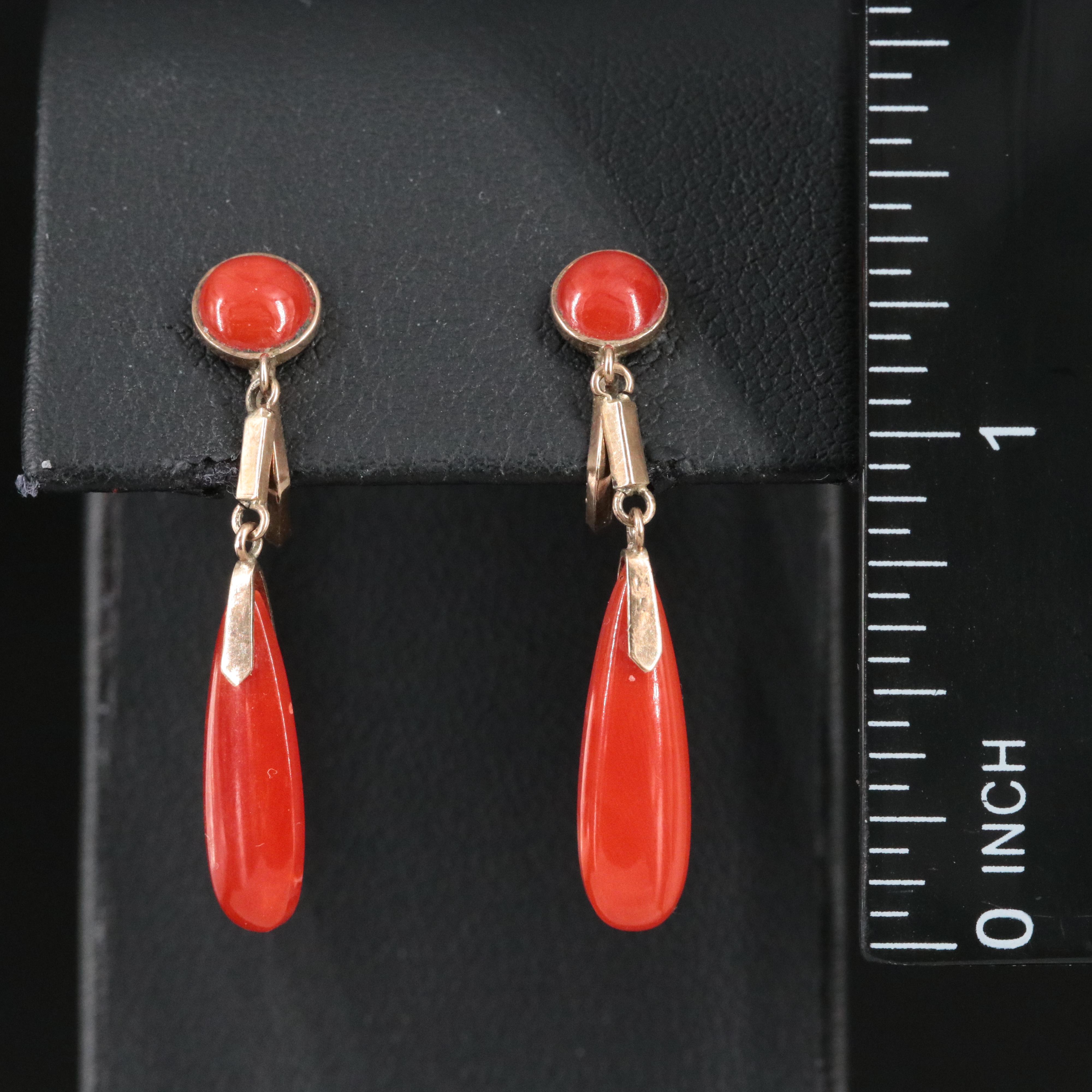 Antique 10K Coral Torpedo Earrings