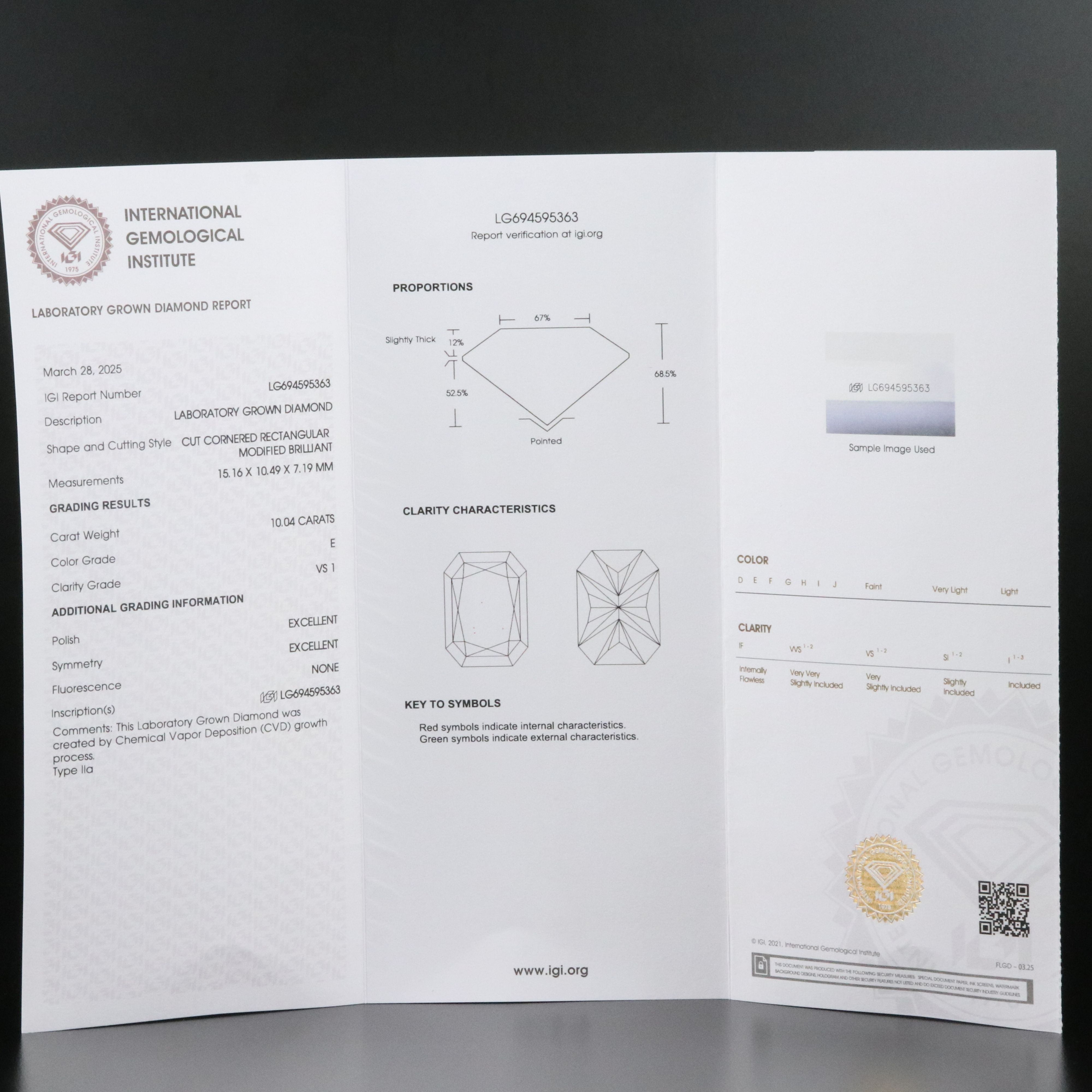 Loose 10.04 CT Lab Grown Diamond with IGI Report