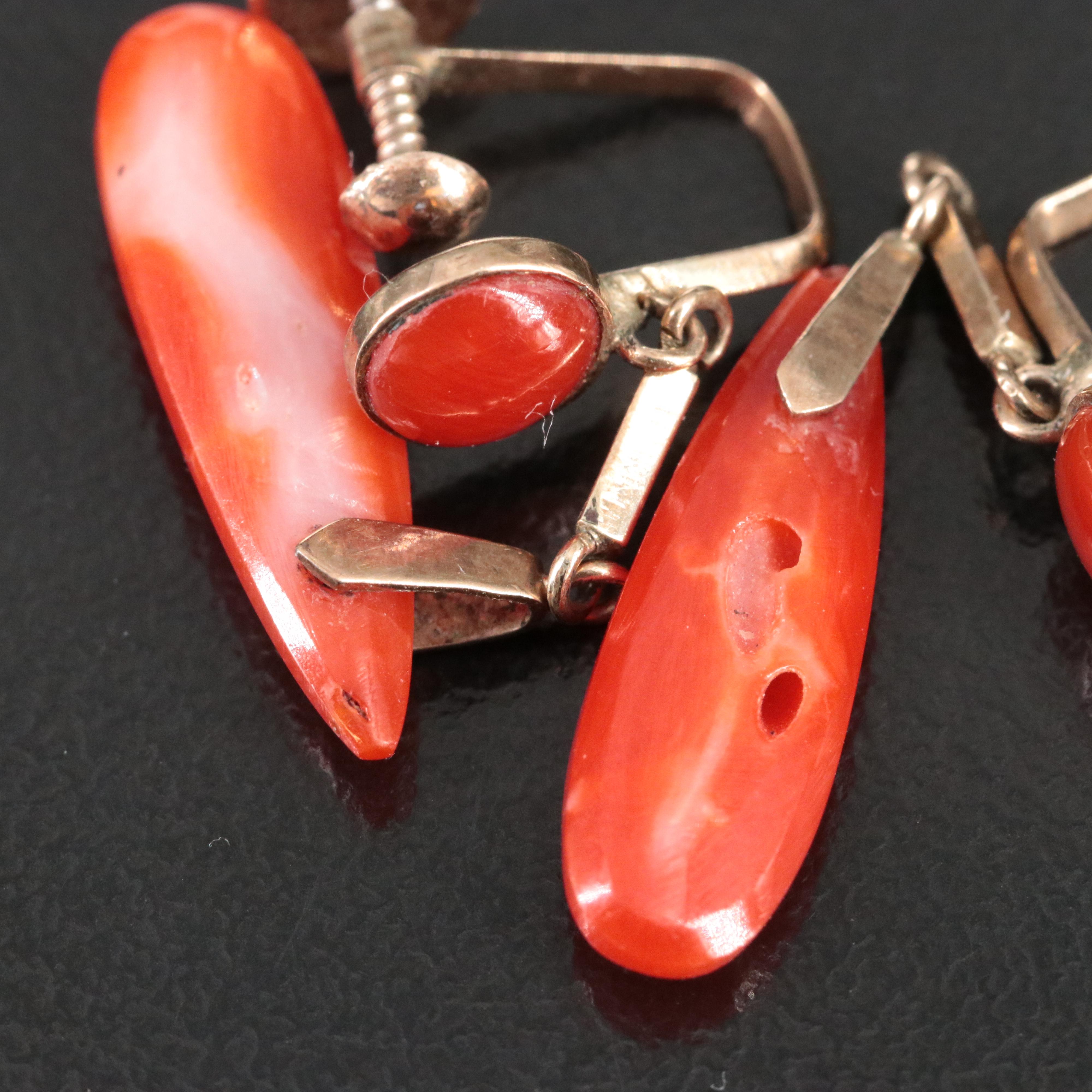 Antique 10K Coral Torpedo Earrings