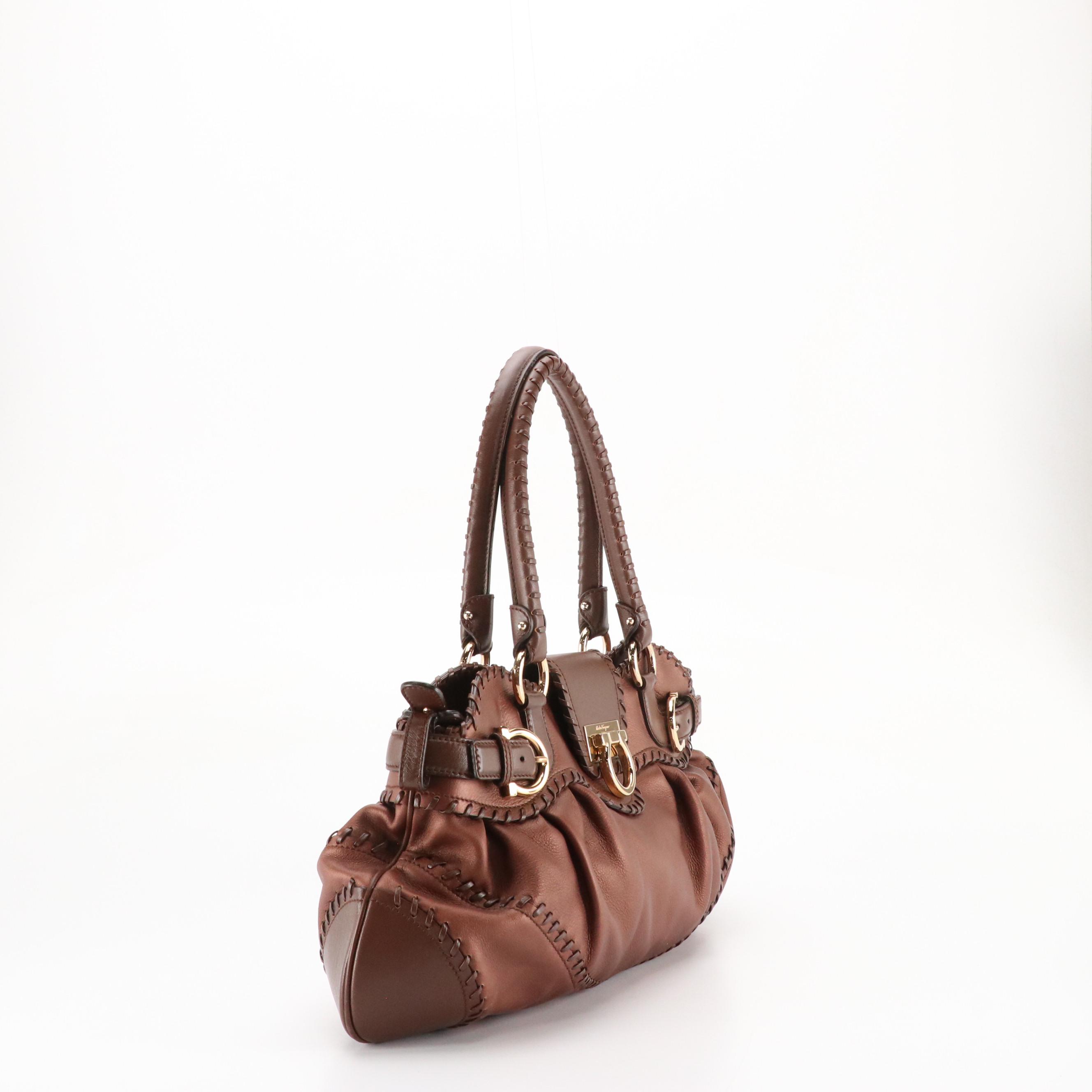 Salvatore Ferragamo Whipstitched Leather Gancini Clasp Shoulder Bag