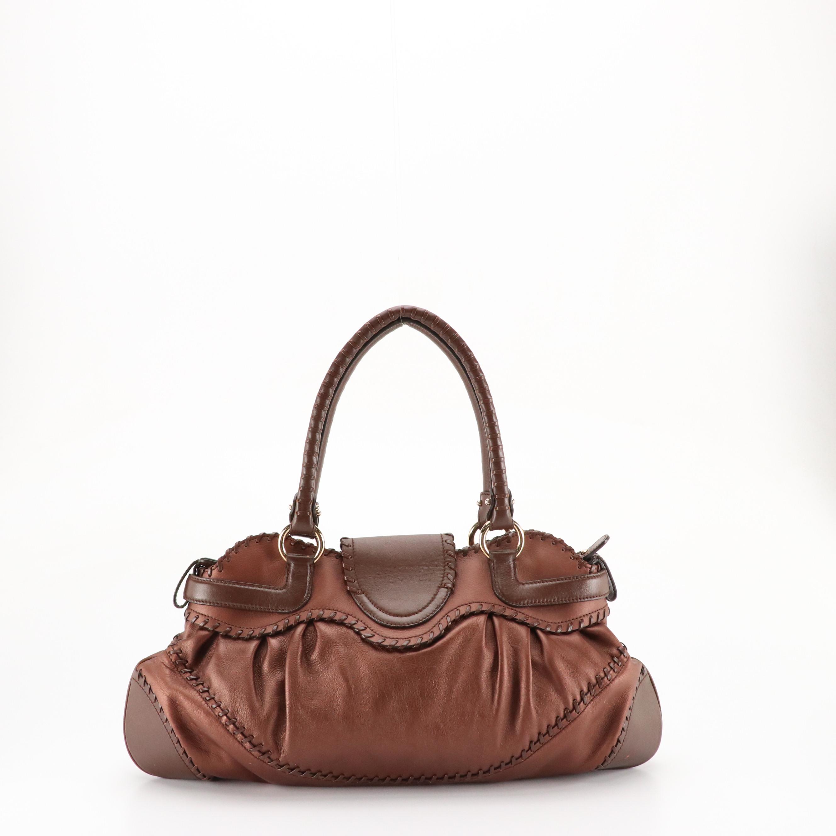 Salvatore Ferragamo Whipstitched Leather Gancini Clasp Shoulder Bag