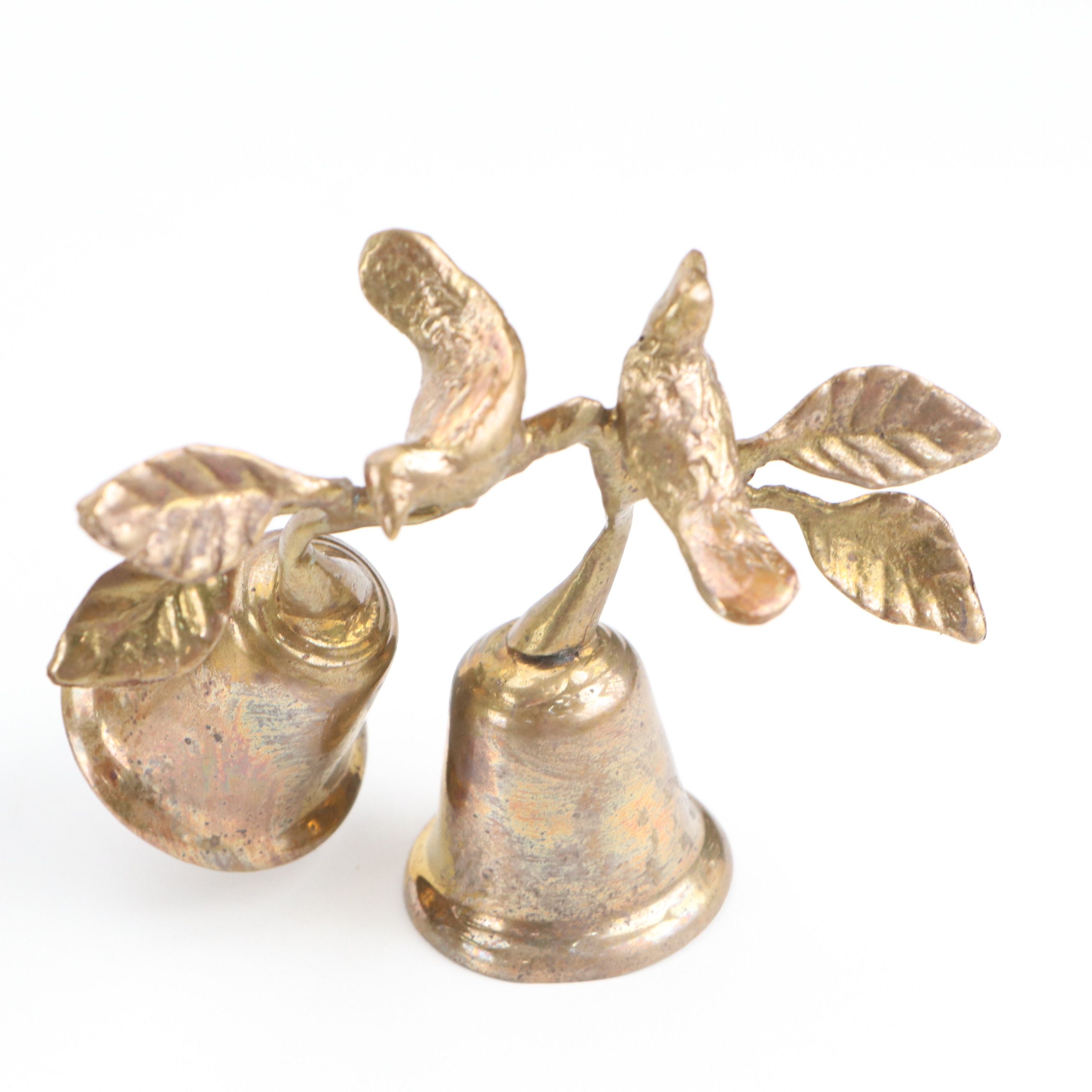 Perched Bird Brass Decorative Figures, Candlesticks and Bell