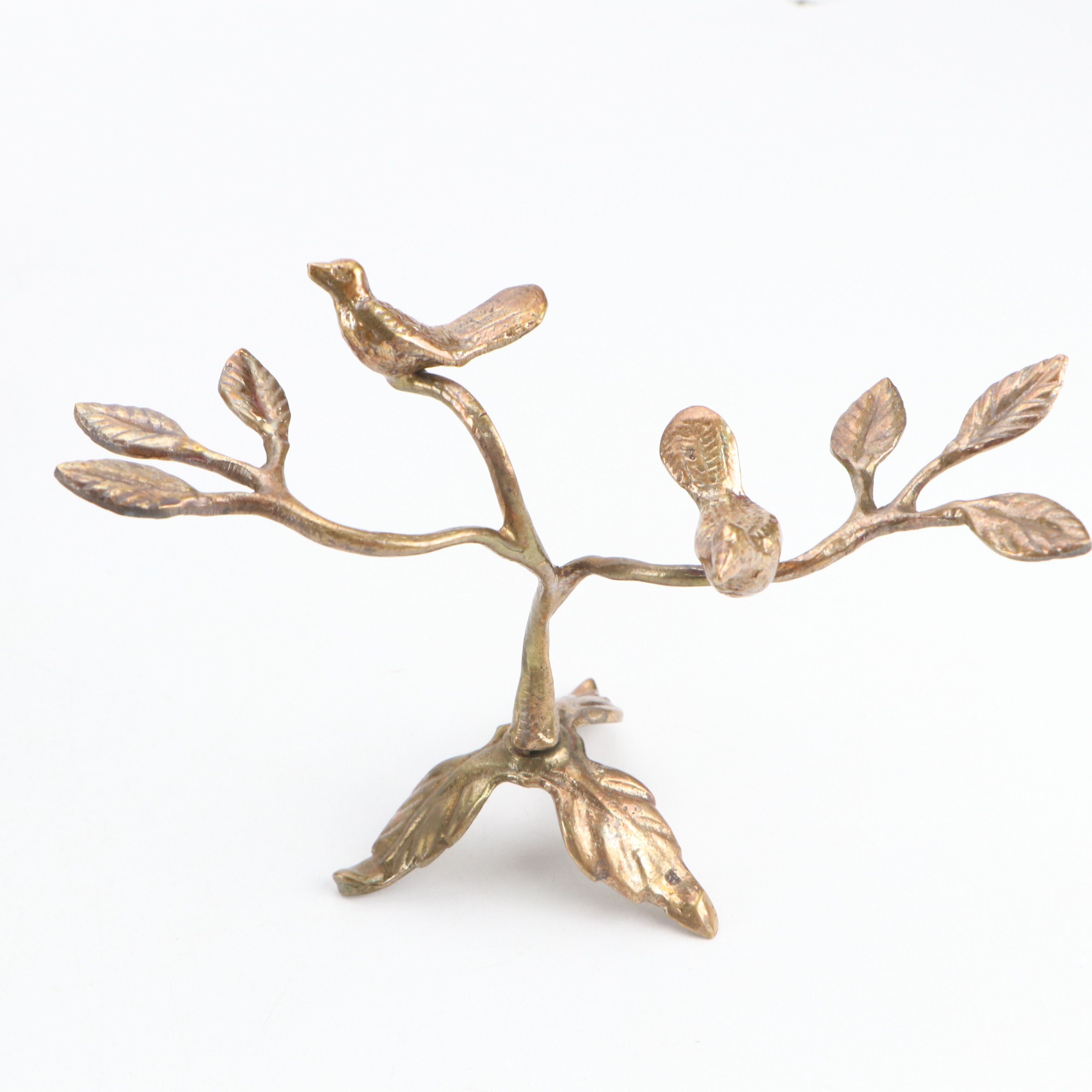 Perched Bird Brass Decorative Figures, Candlesticks and Bell