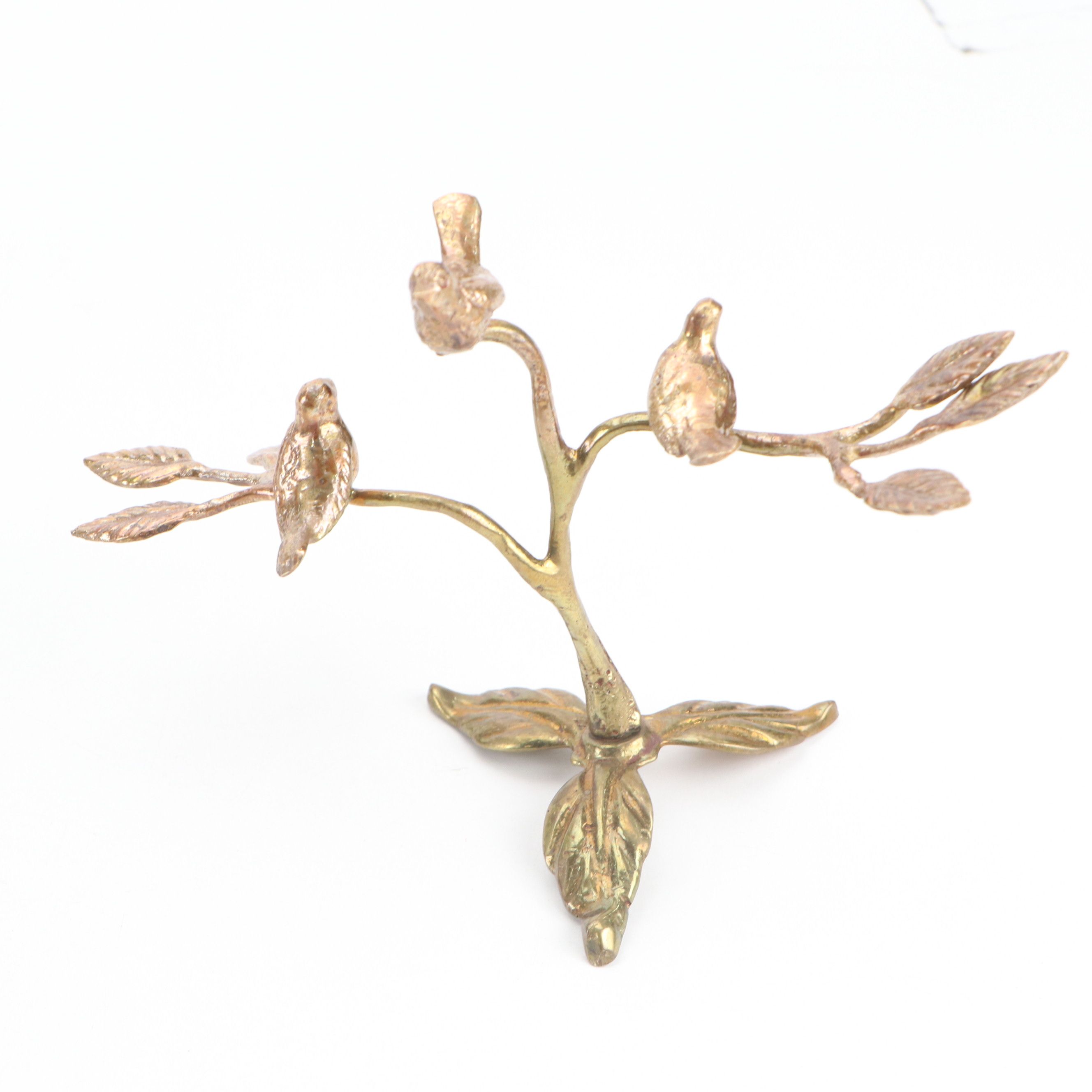 Perched Bird Brass Decorative Figures, Candlesticks and Bell