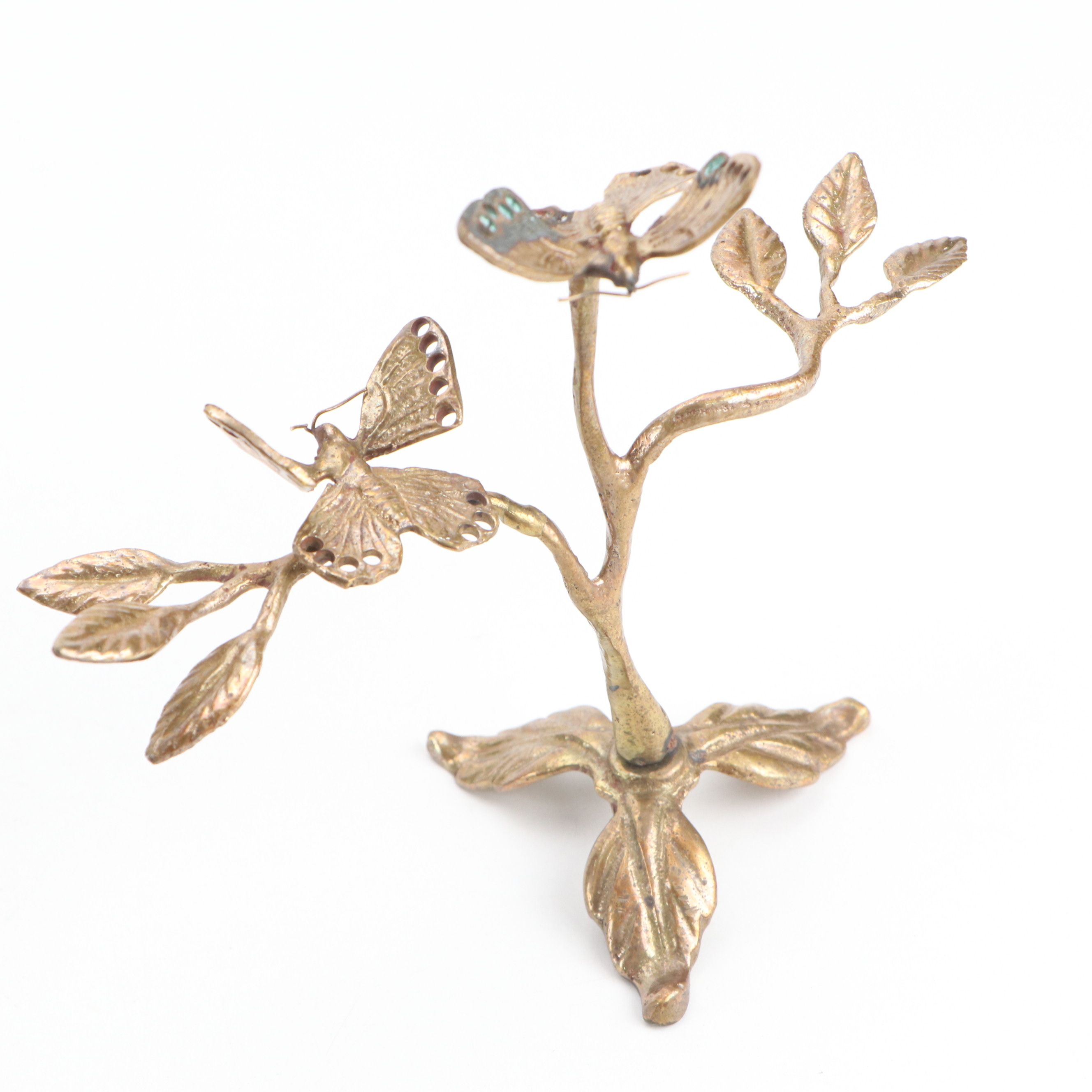 Perched Bird Brass Decorative Figures, Candlesticks and Bell