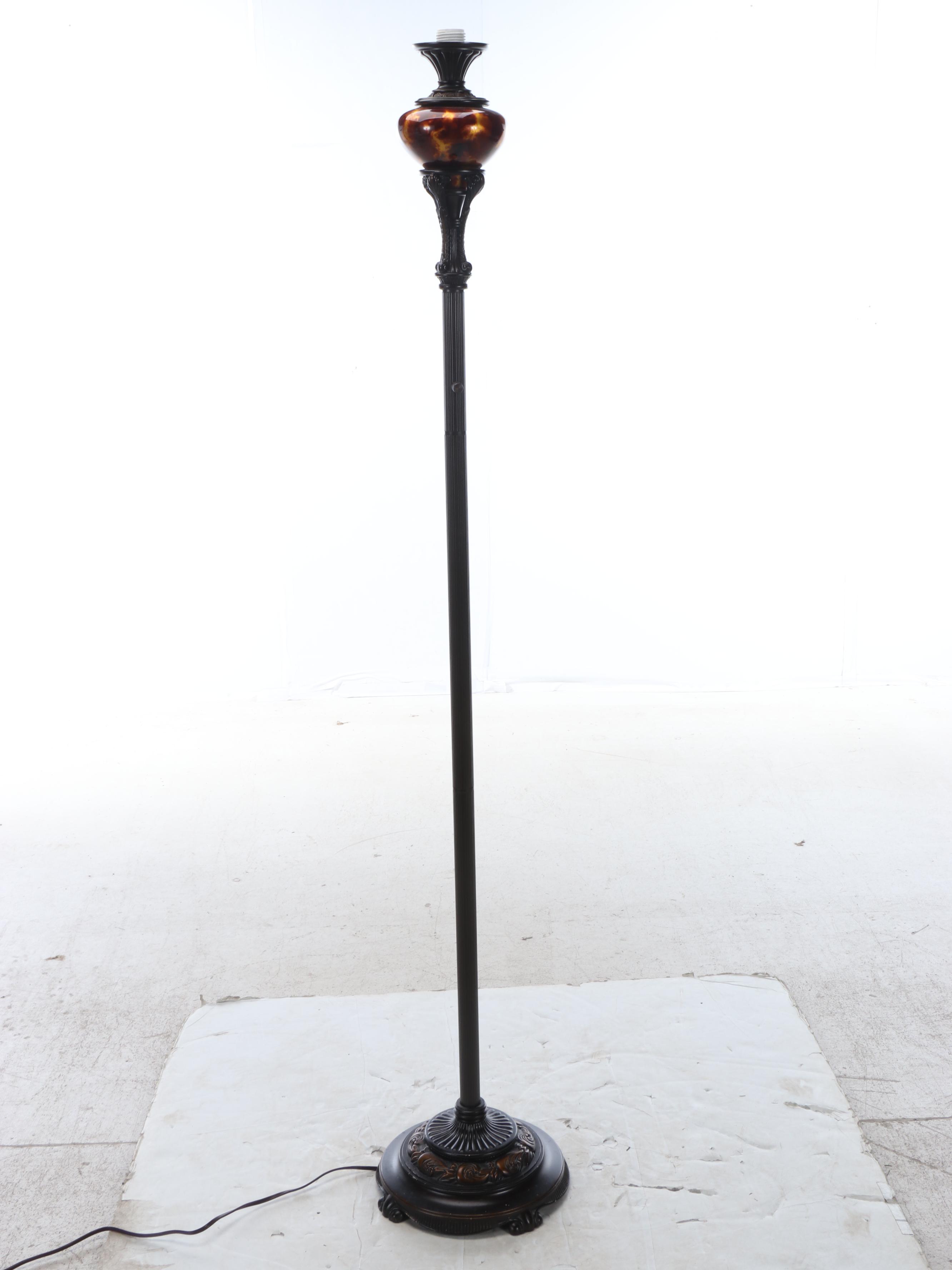 Oil Rubbed Bronze and Tortoise Glass Torchiere Floor Lamp with Satin Glass Shade