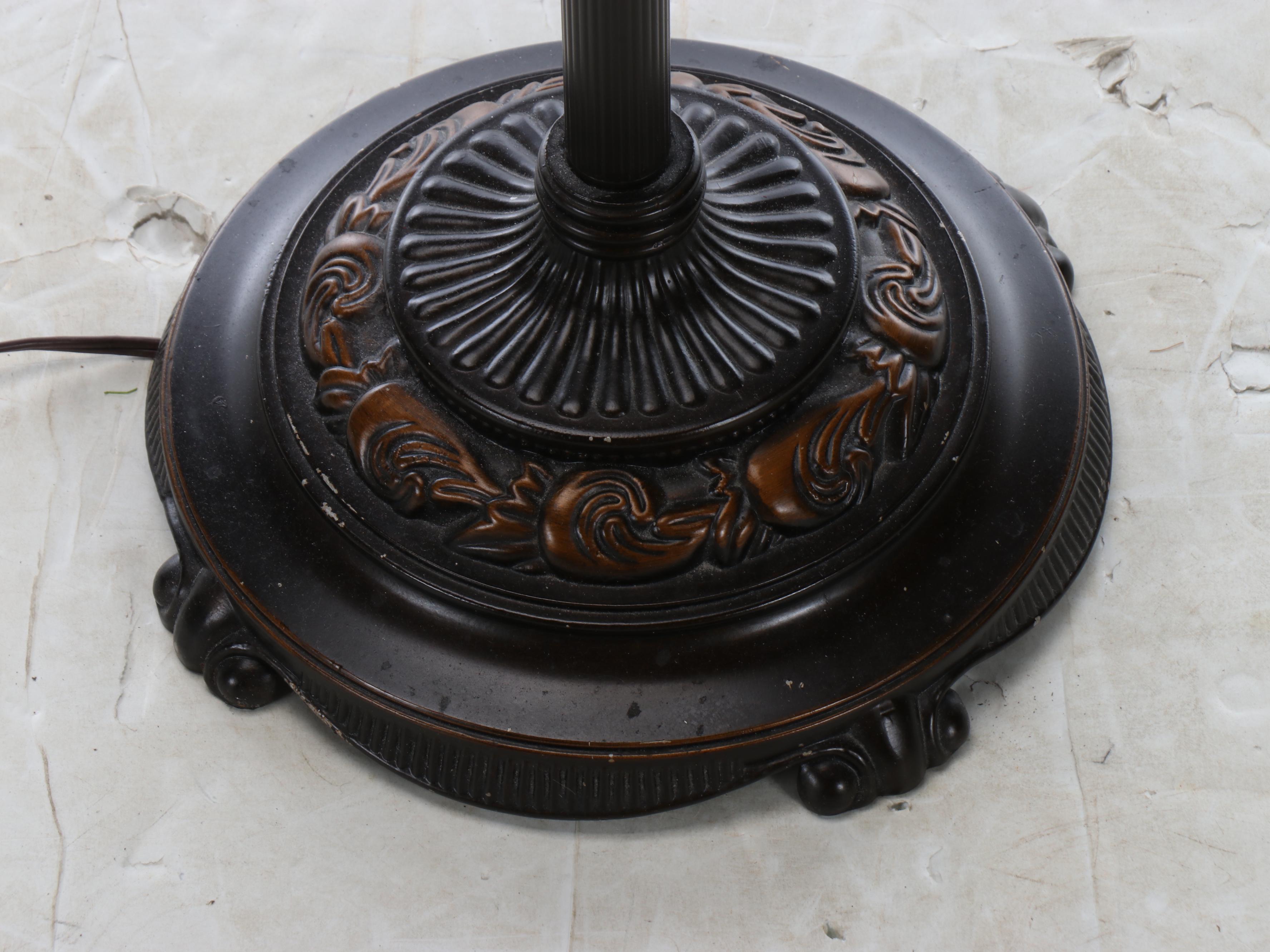 Oil Rubbed Bronze and Tortoise Glass Torchiere Floor Lamp with Satin Glass Shade