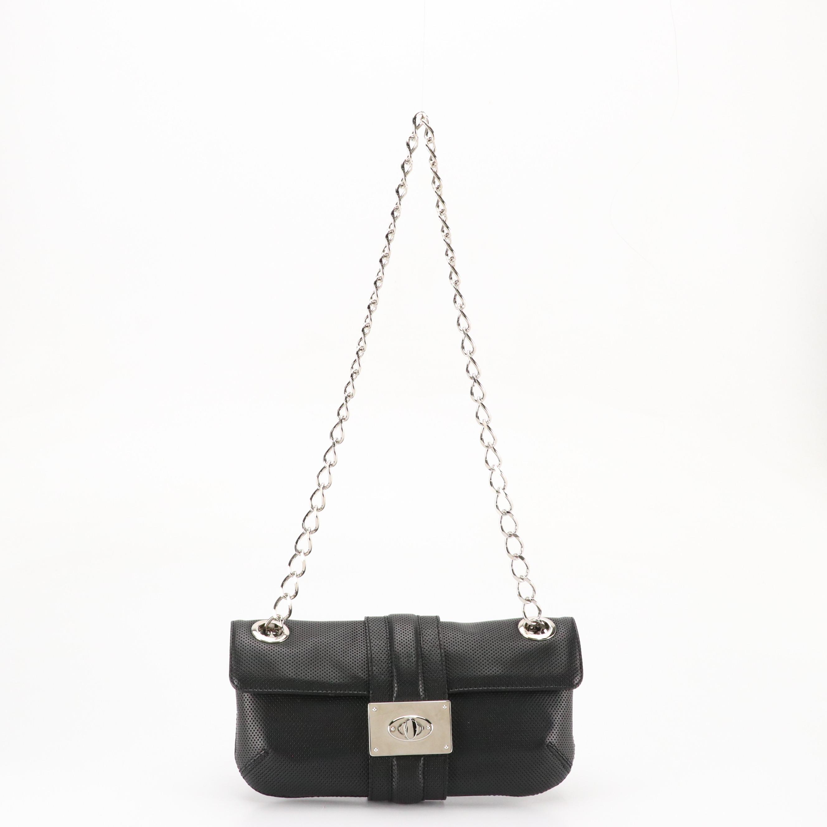 Lanvin Black Perforated Calfskin Leather Chain Link Jeanne Flap Bag with Tags