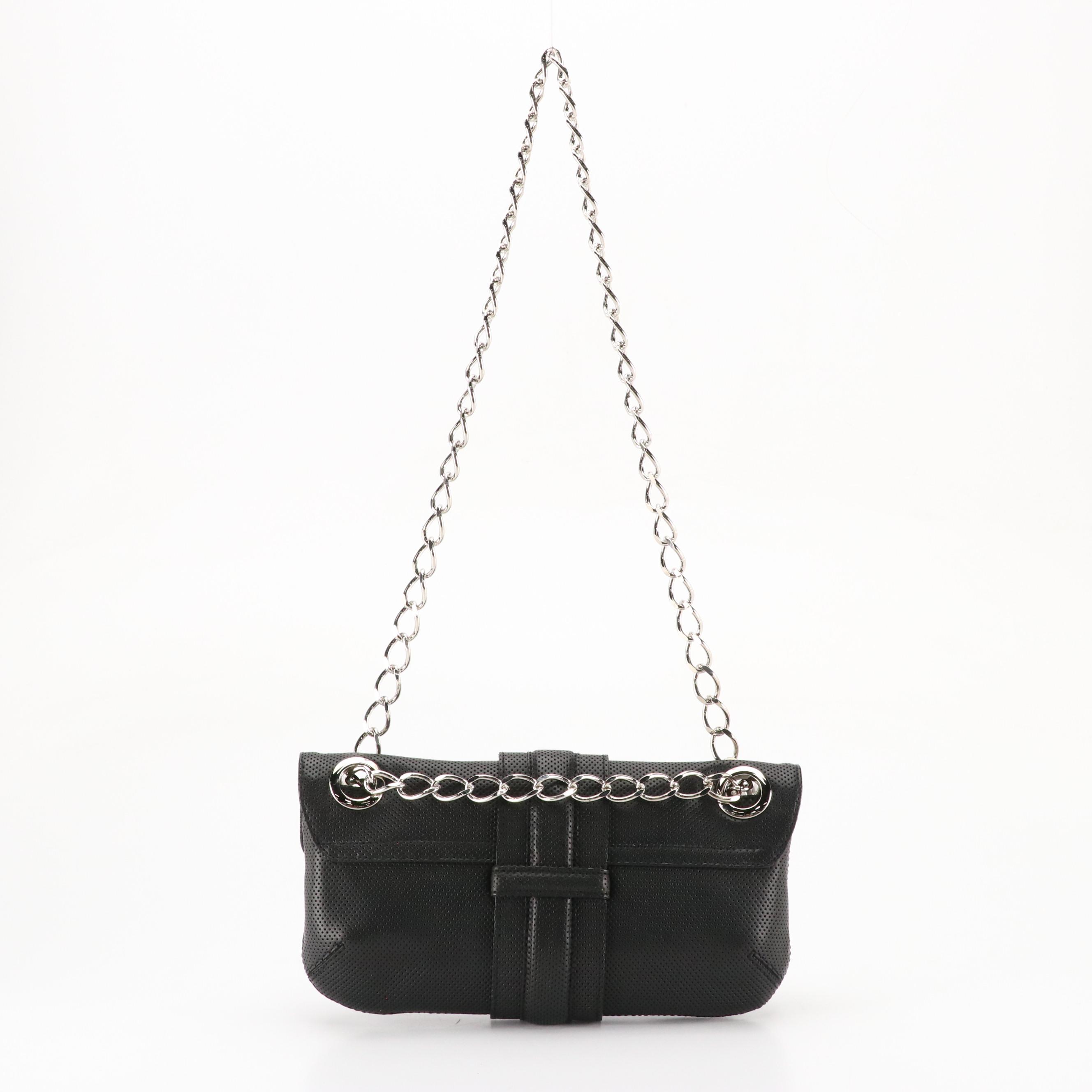 Lanvin Black Perforated Calfskin Leather Chain Link Jeanne Flap Bag with Tags
