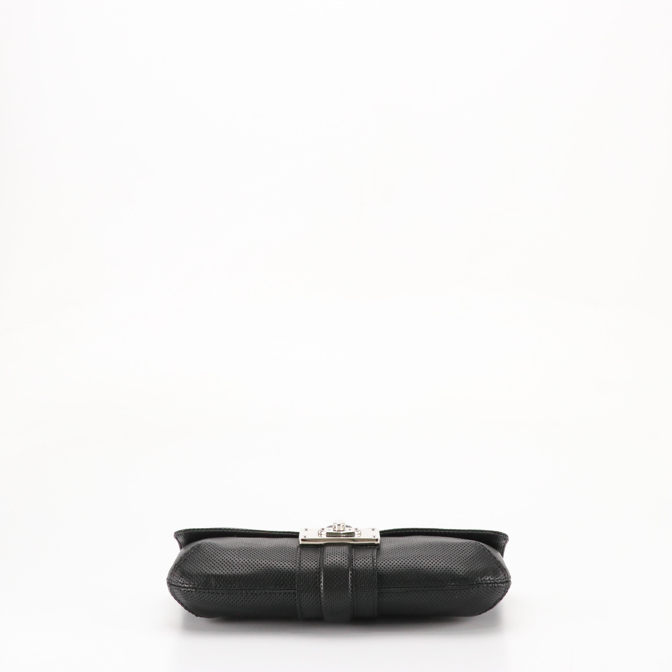 Lanvin Black Perforated Calfskin Leather Chain Link Jeanne Flap Bag with Tags