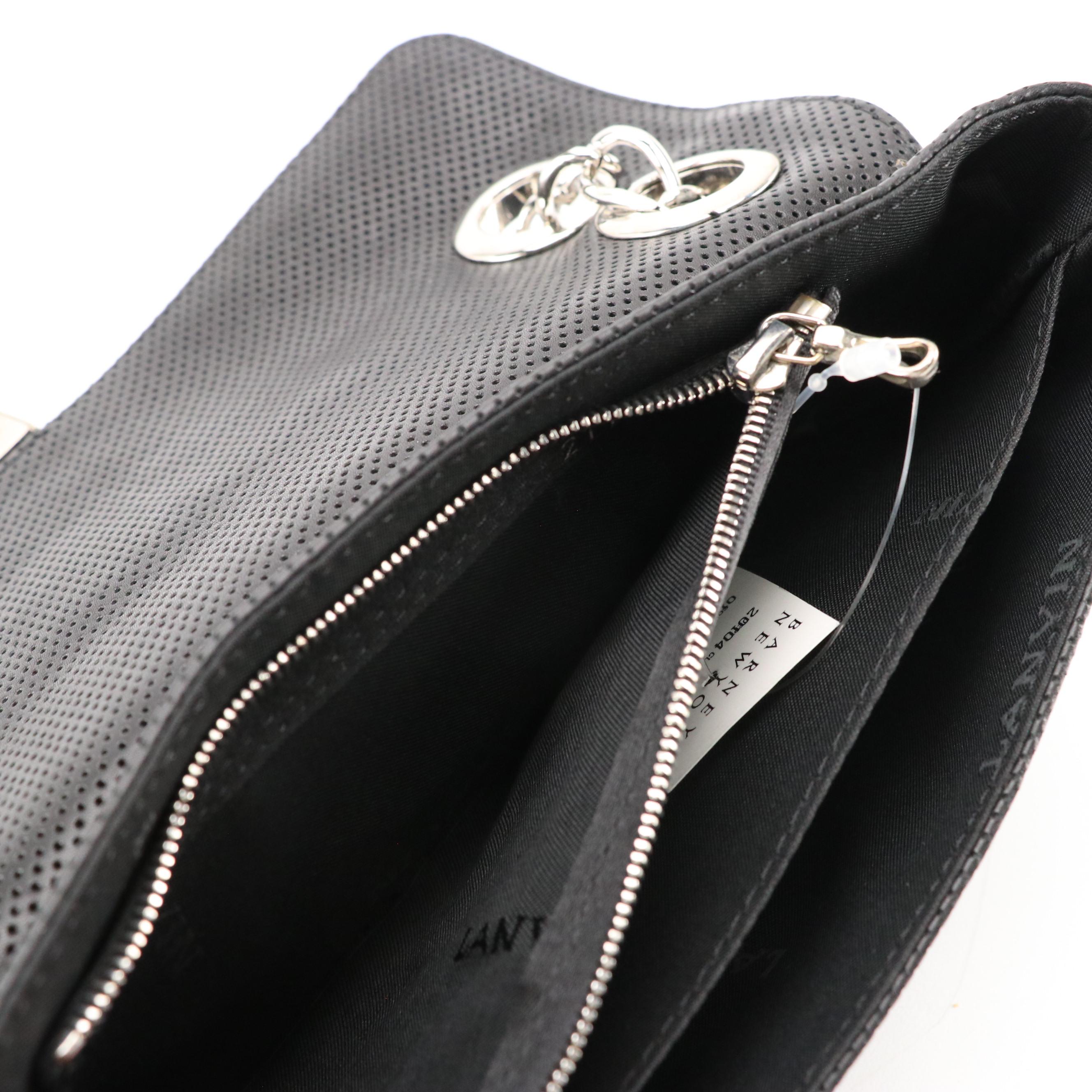 Lanvin Black Perforated Calfskin Leather Chain Link Jeanne Flap Bag with Tags