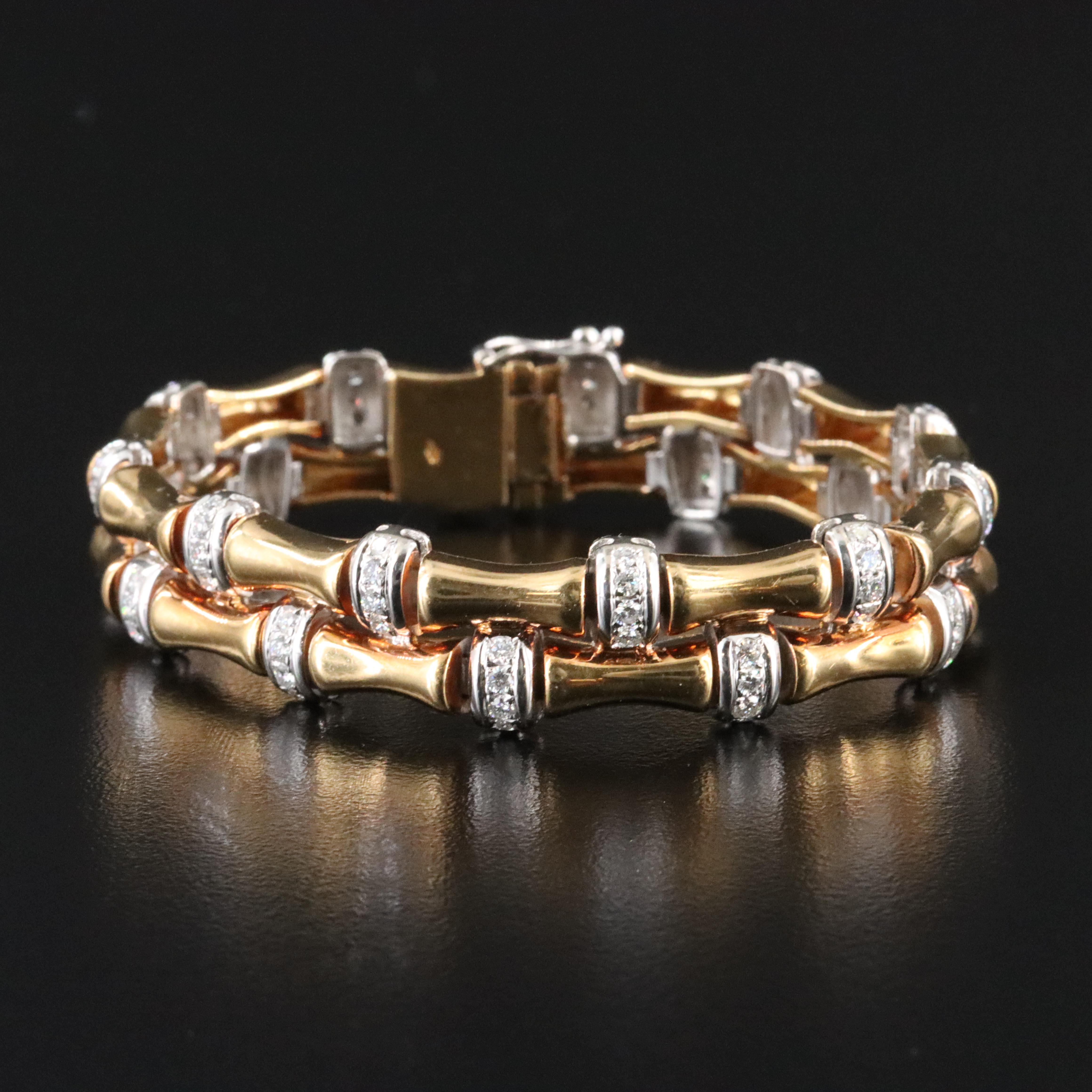18K 2.32 CTW Diamond Bamboo Link Bracelet