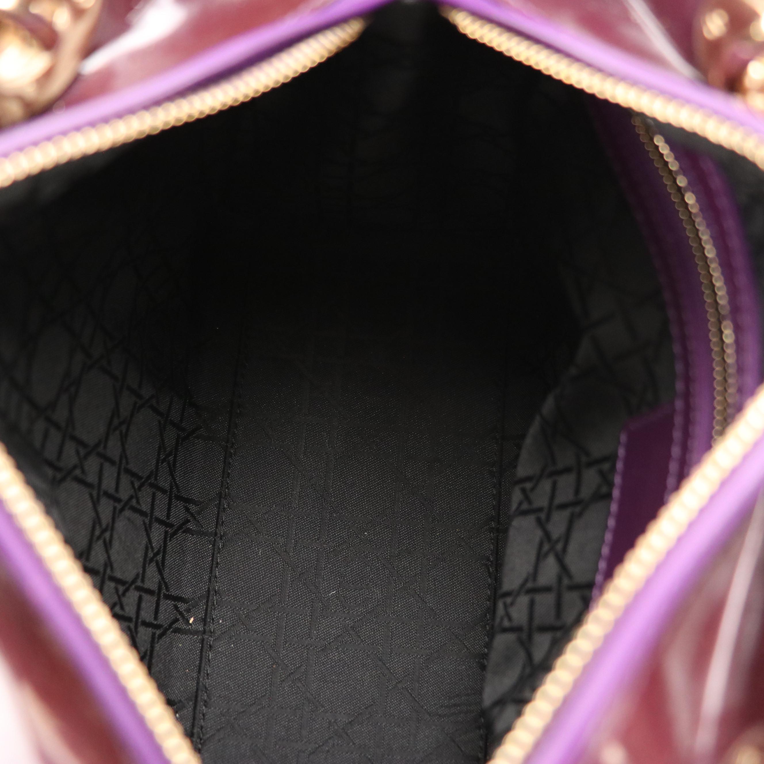 Christian Dior Medium Lady Dior Handbag in Plum Cannage Quilted Patent Leather