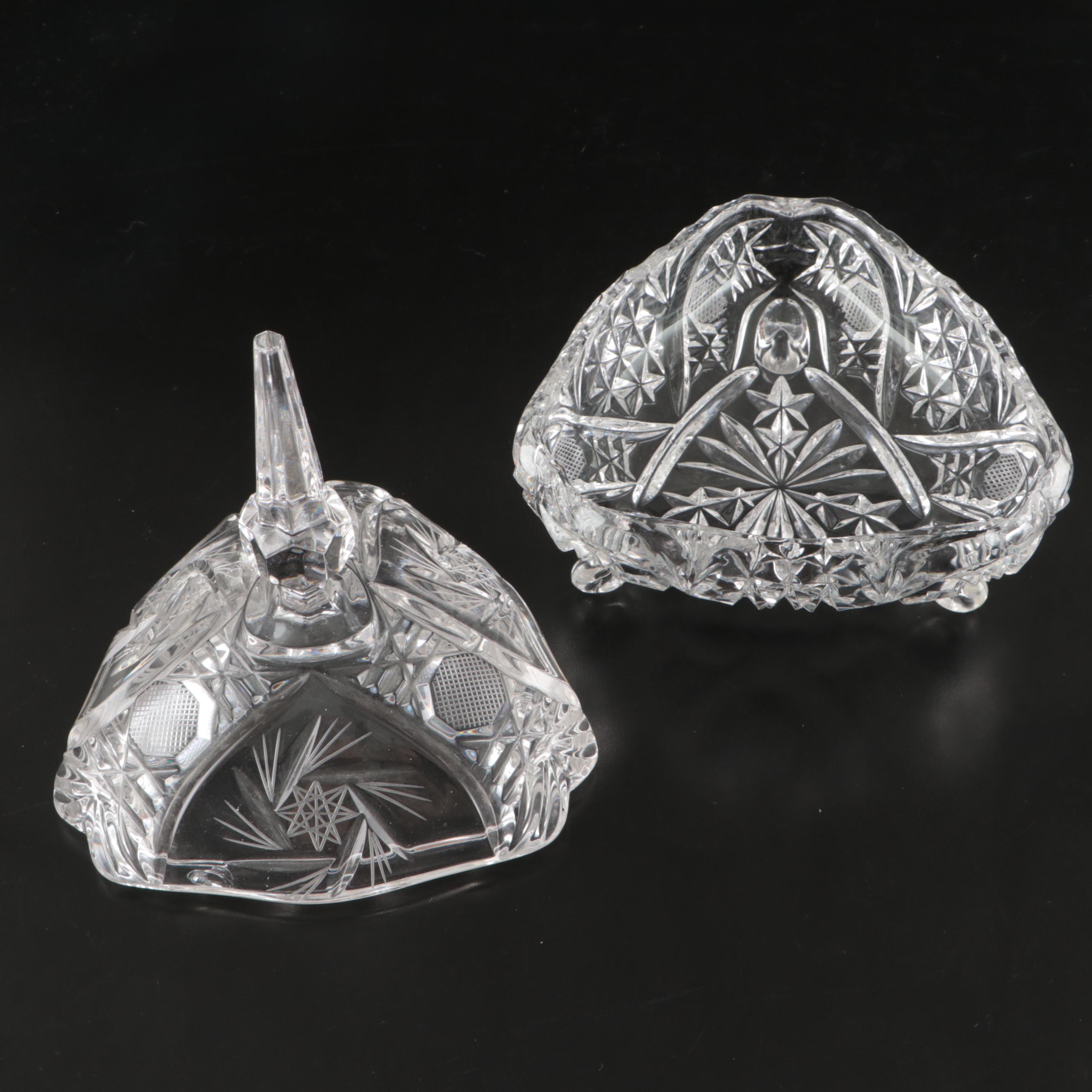 American Brilliant Style Cut Glass Footed Compote and Other Table Accessories