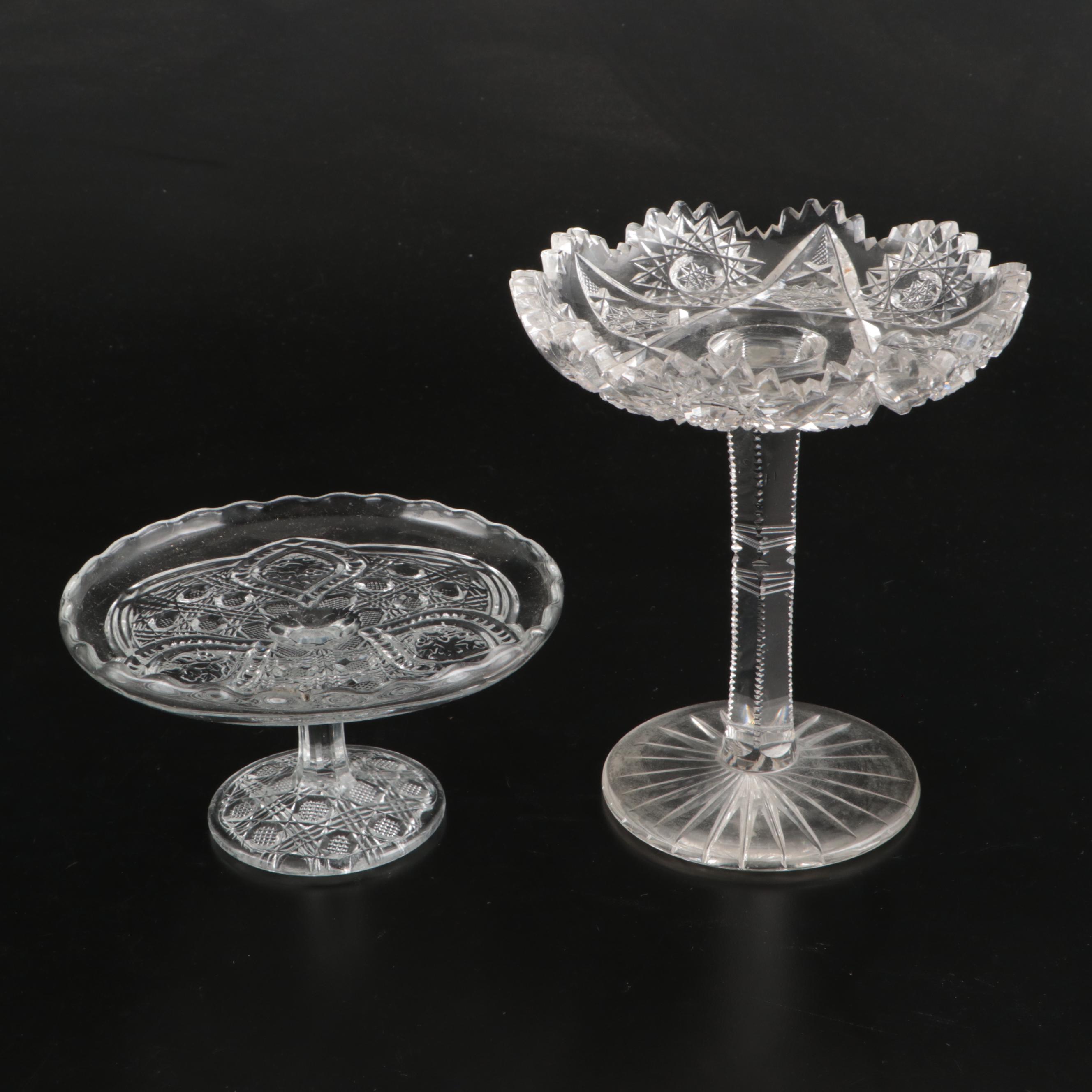 American Brilliant Style Cut Glass Footed Compote and Other Table Accessories