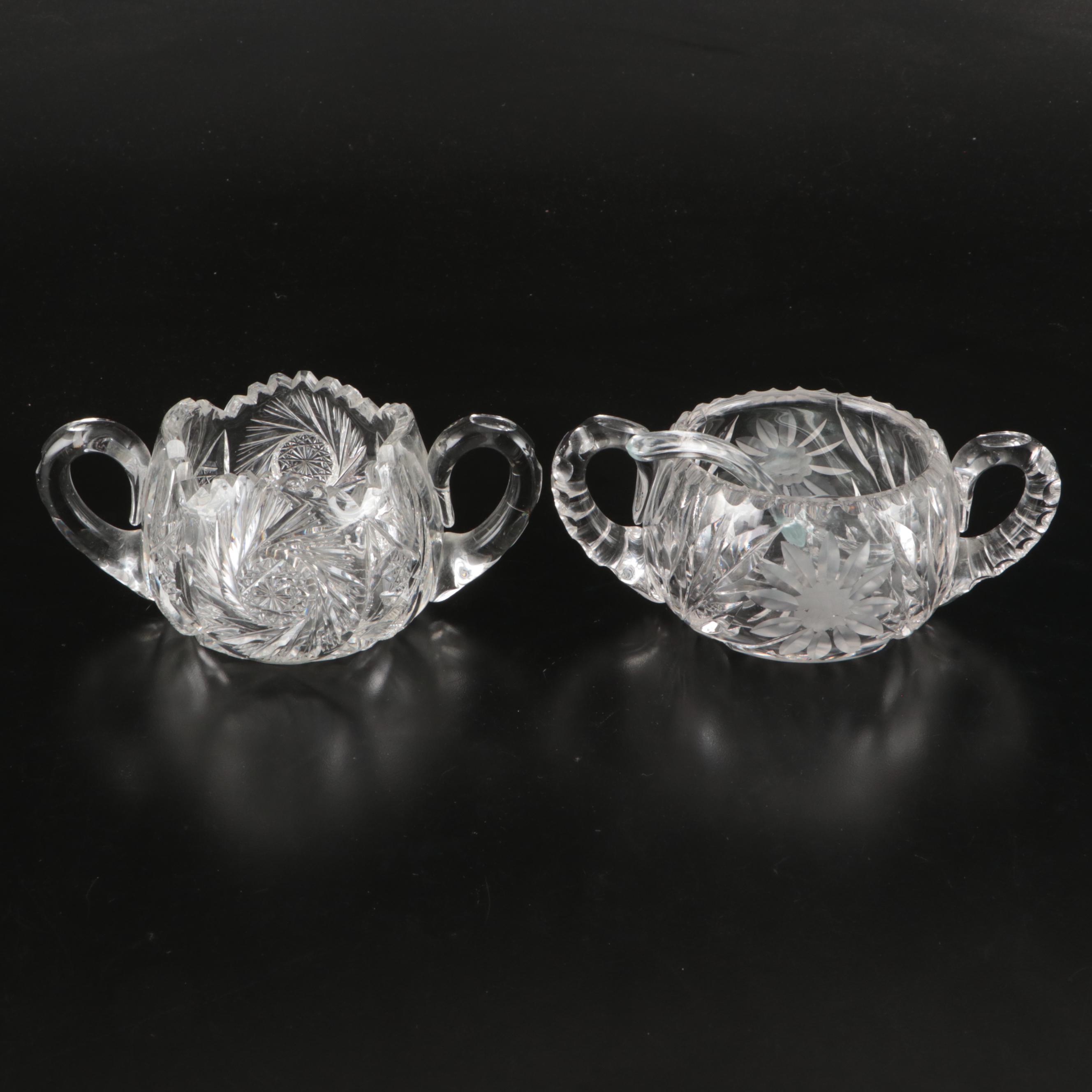 American Brilliant Style Cut Glass Footed Compote and Other Table Accessories