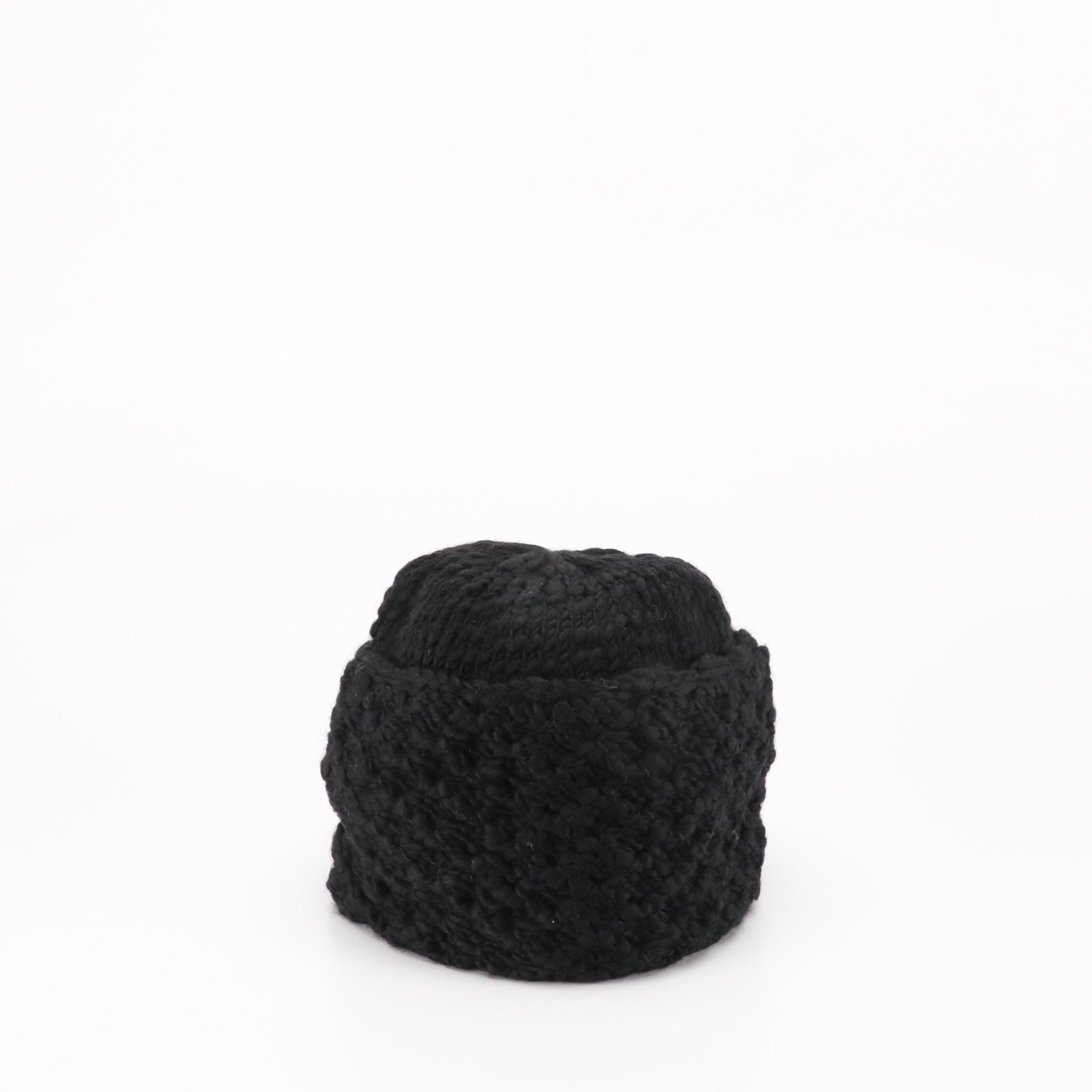 Brenda Lynn Merino Wool Handknit Beanie & Barneys New York Brown Leather Gloves