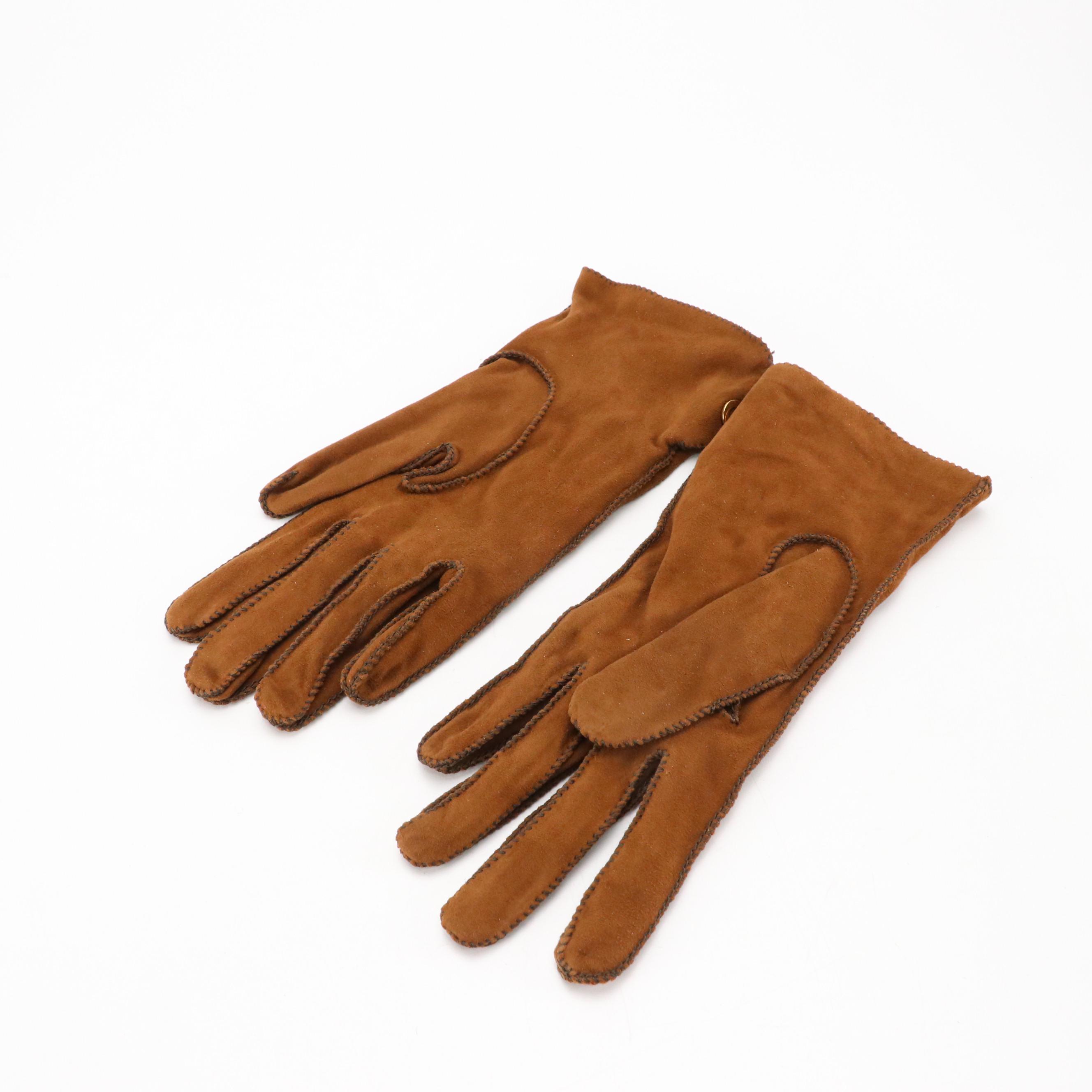 Brenda Lynn Merino Wool Handknit Beanie & Barneys New York Brown Leather Gloves