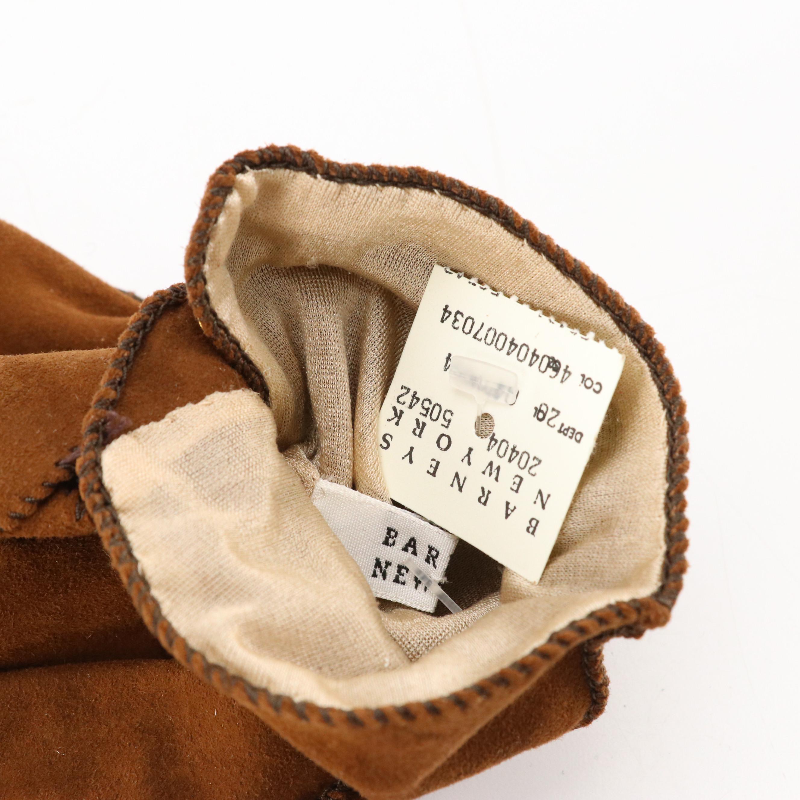 Brenda Lynn Merino Wool Handknit Beanie & Barneys New York Brown Leather Gloves