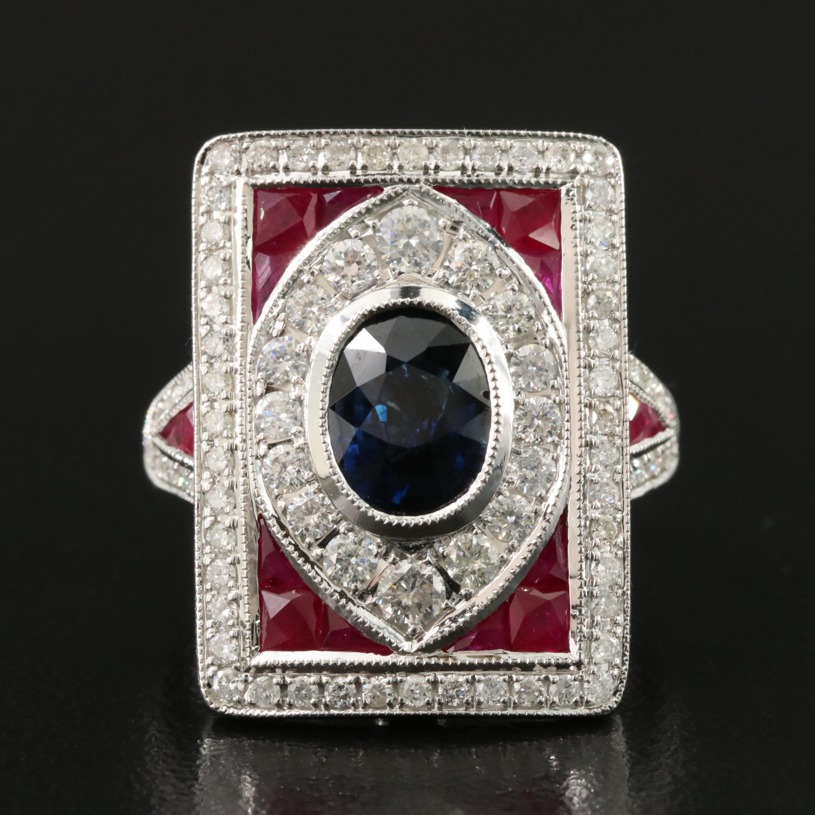 18K 1.96 CT Madagascar Sapphire, 0.97 CTW Diamond, Ruby Ring, Online GIA Report